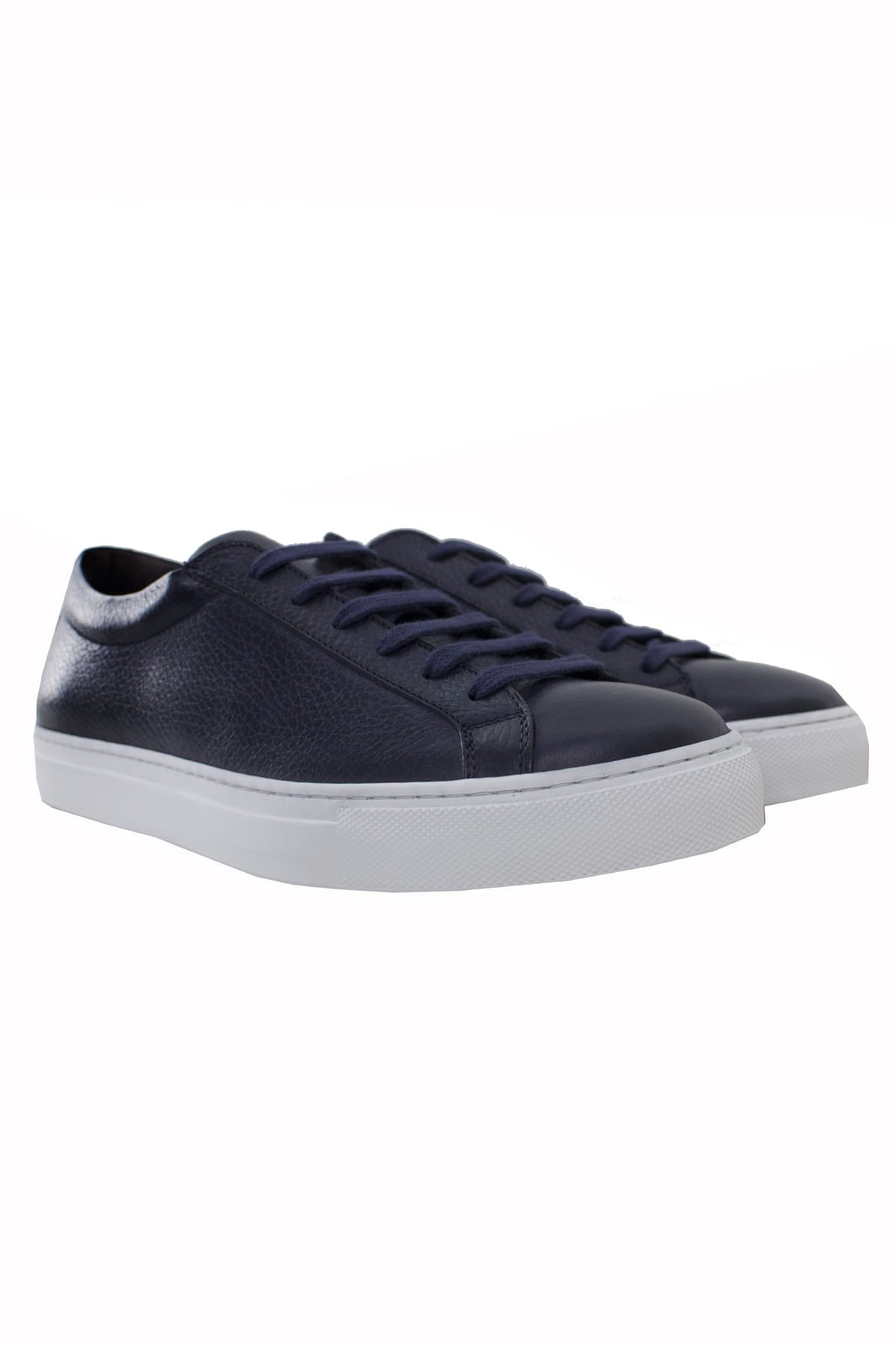 Sneakers uomo blu in vera pelle con suola in gomma bianca  made in italy