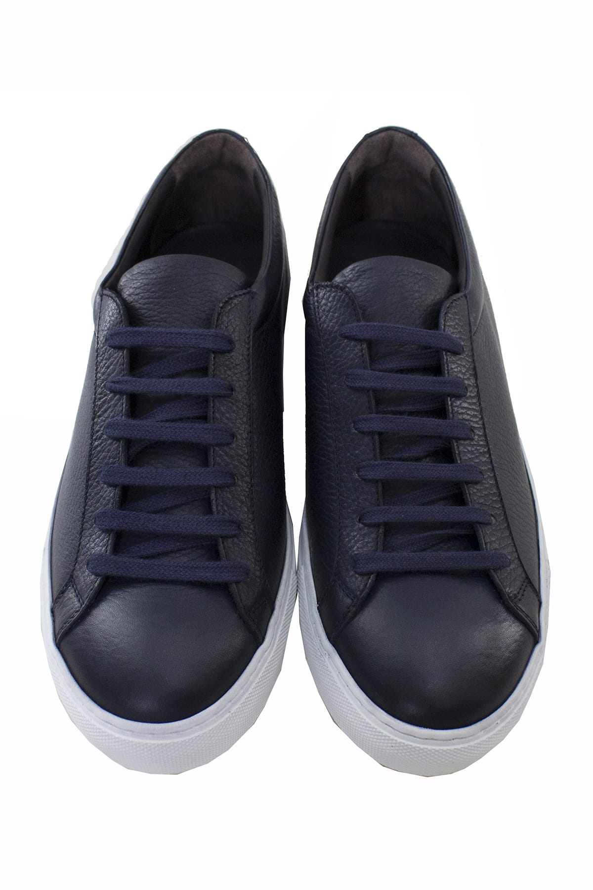 Sneakers uomo blu in vera pelle con suola in gomma bianca  made in italy