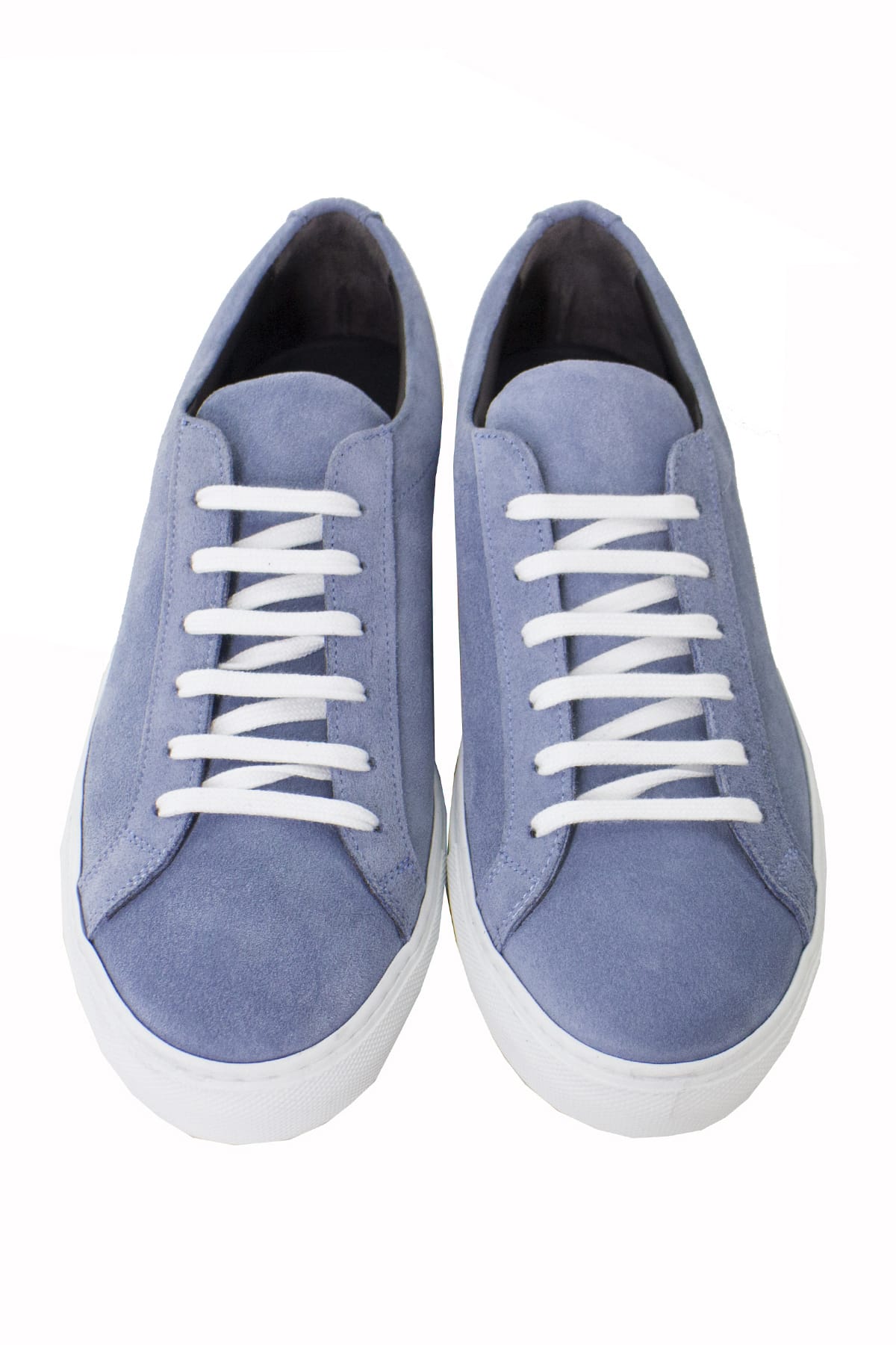 Sneakers uomo celeste in camoscio con suola in gomma bianca made in italy