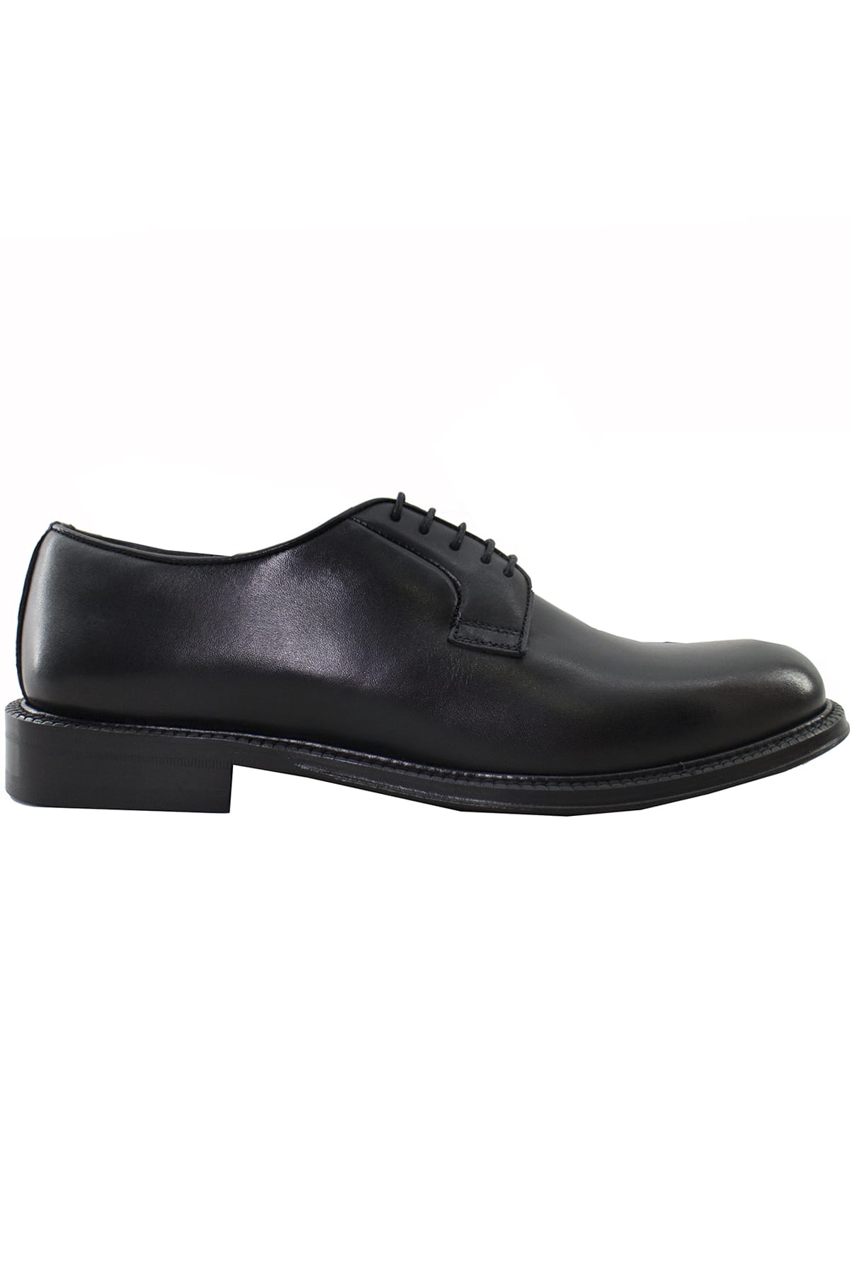 Scarpe derby da uomo nere in vera pelle semi lucida con suola in cuoio made in italy