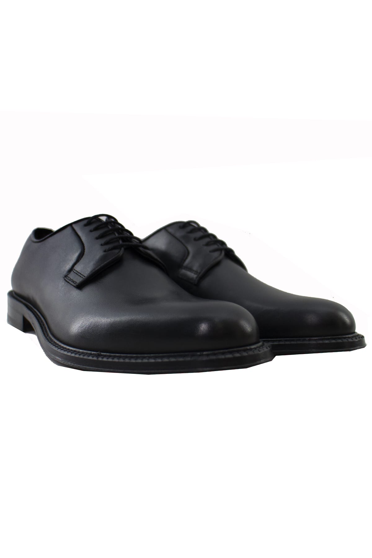 Scarpe derby da uomo nere in vera pelle semi lucida con suola in cuoio made in italy