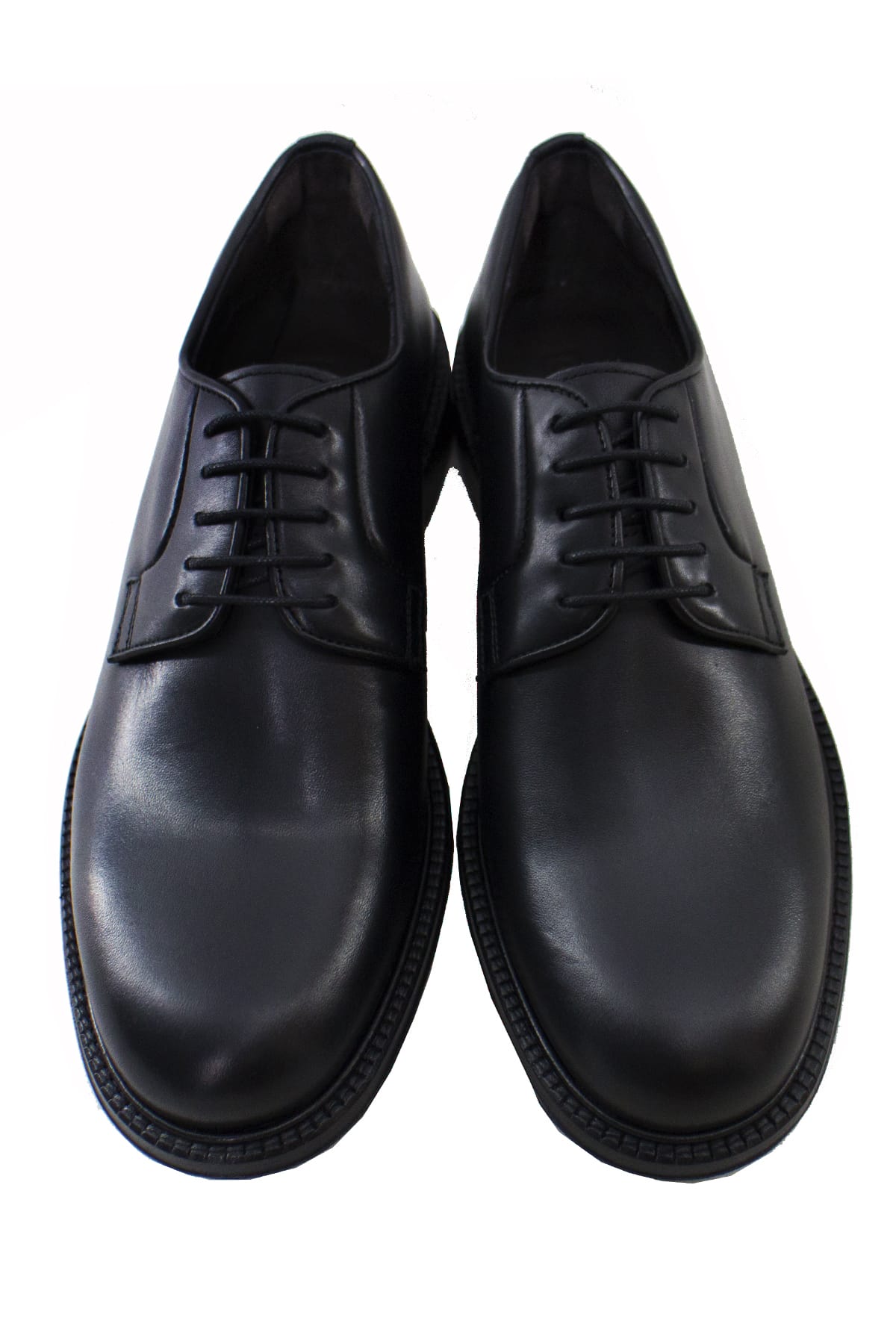 Scarpe derby da uomo nere in vera pelle semi lucida con suola in cuoio made in italy