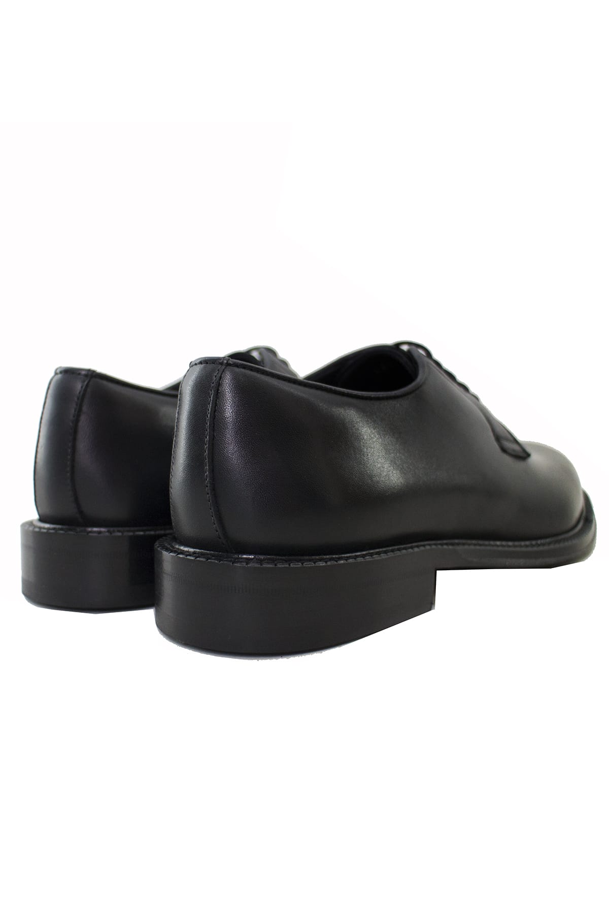Scarpe derby da uomo nere in vera pelle semi lucida con suola in cuoio made in italy