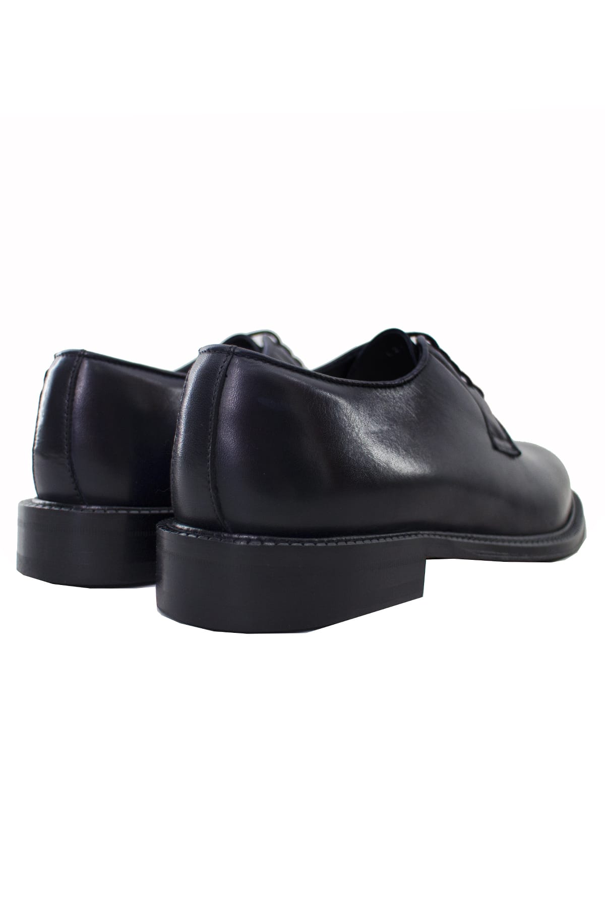 Scarpe derby da uomo blu in vera pelle semi lucida con suola in cuoio made in italy