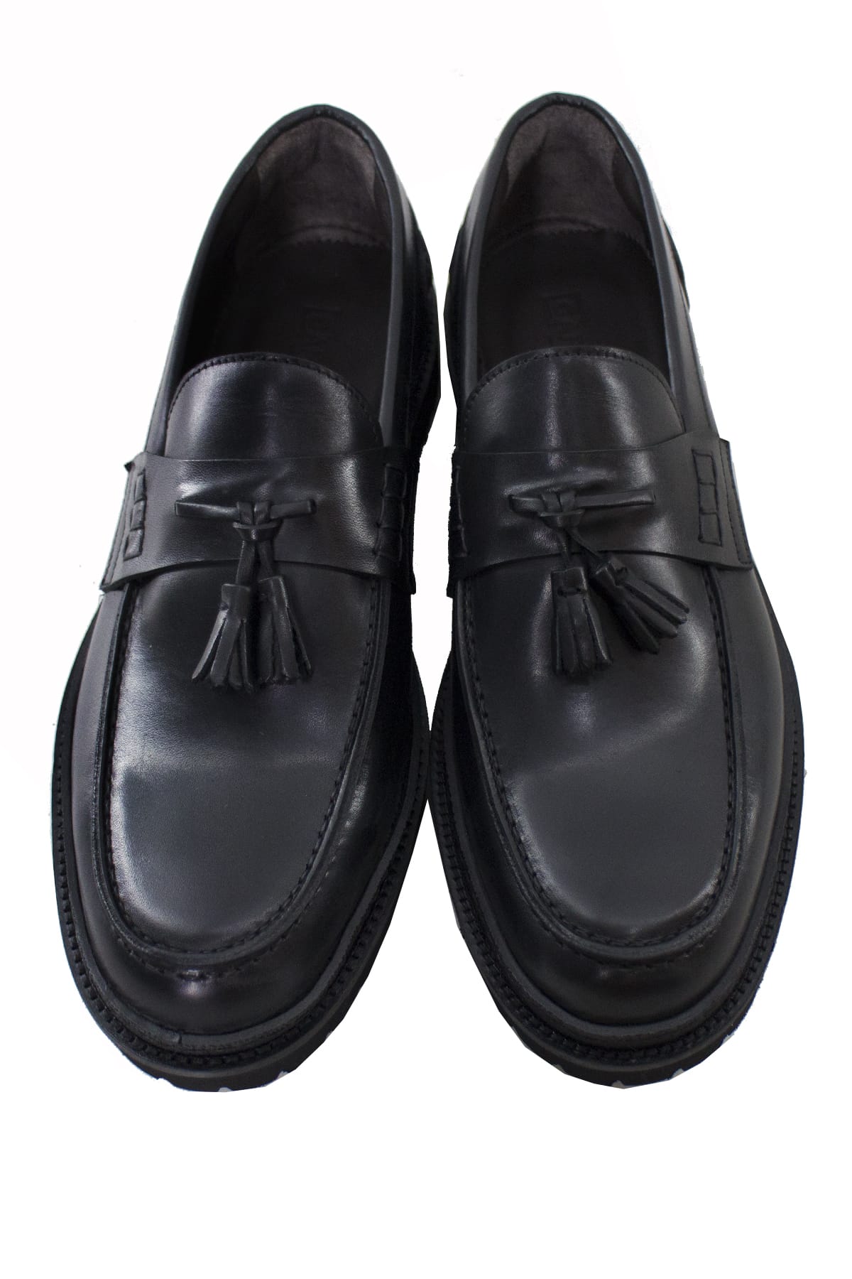 Mocassini uomo neri in vera pelle con nappine suola a carrarmato alta made in italy
