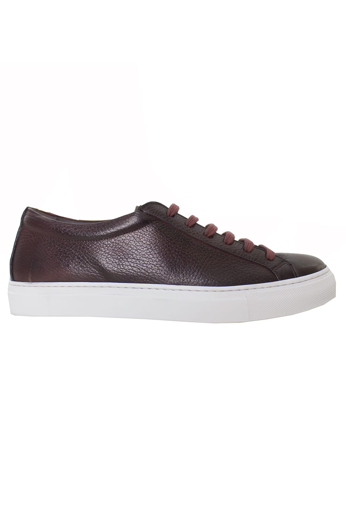 Sneakers uomo bordeaux in vera pelle con suola in gomma bianca made in italy