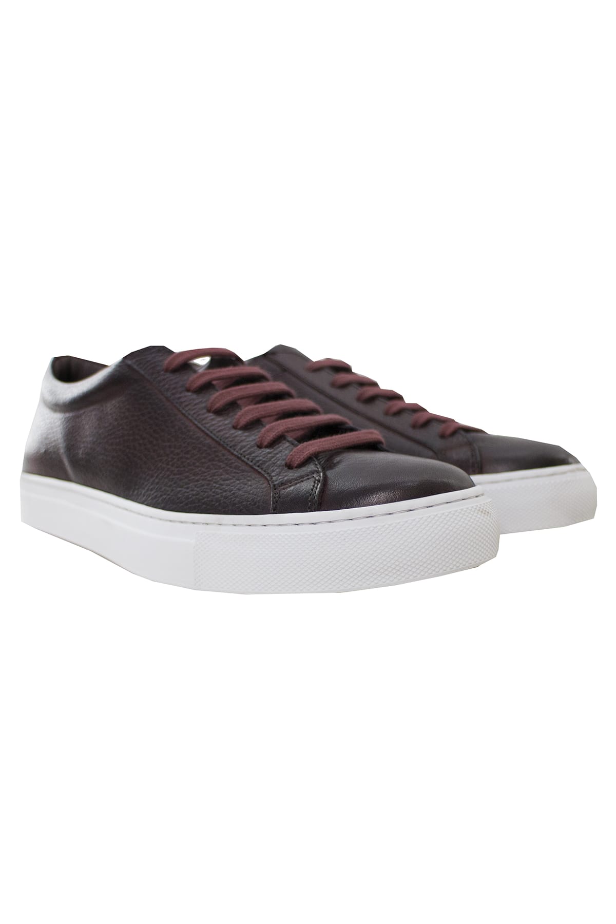 Sneakers uomo bordeaux in vera pelle con suola in gomma bianca made in italy