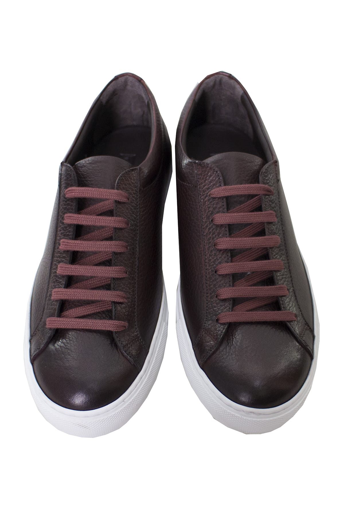 Sneakers uomo bordeaux in vera pelle con suola in gomma bianca made in italy
