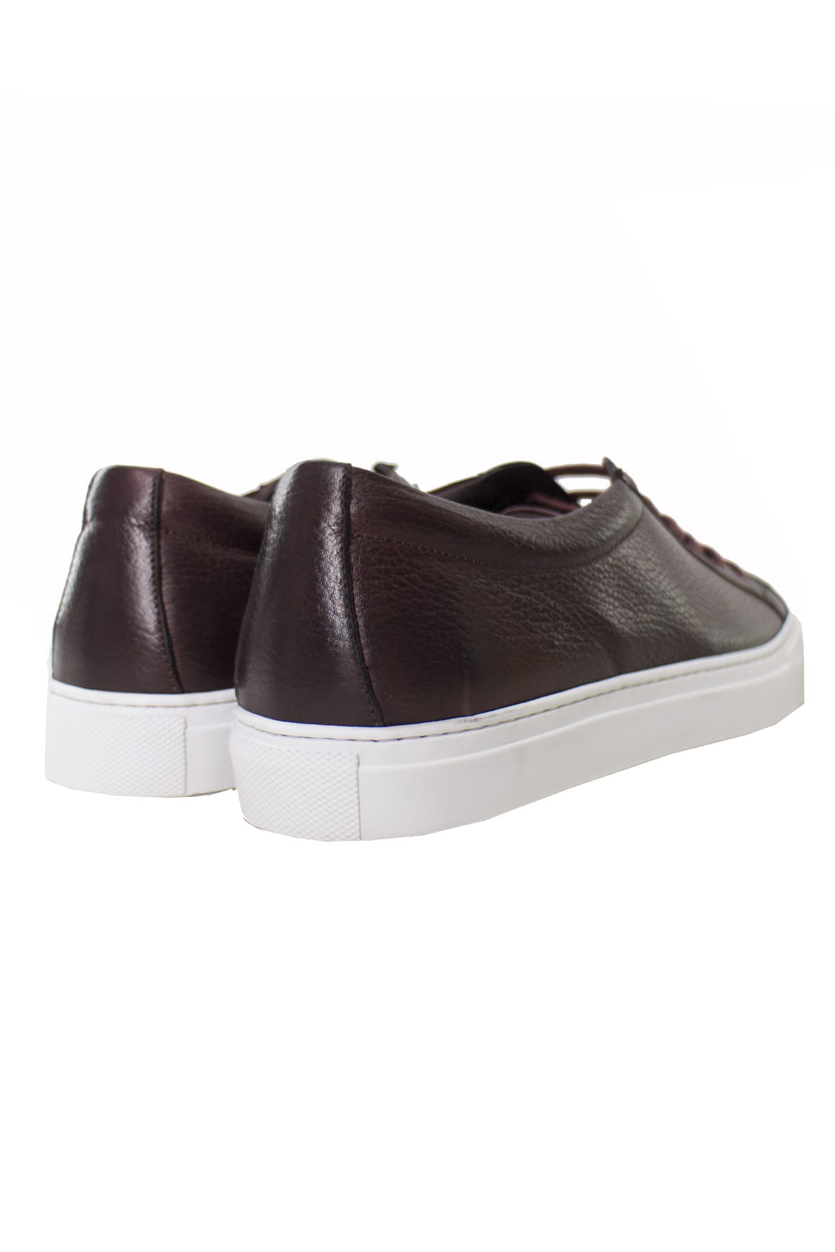 Sneakers uomo bordeaux in vera pelle con suola in gomma bianca made in italy