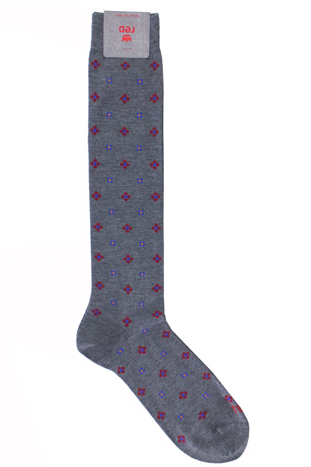 Calzini uomo grigi fantasia rombi e quadrati multicolor invernali lunghezza ginocchio
