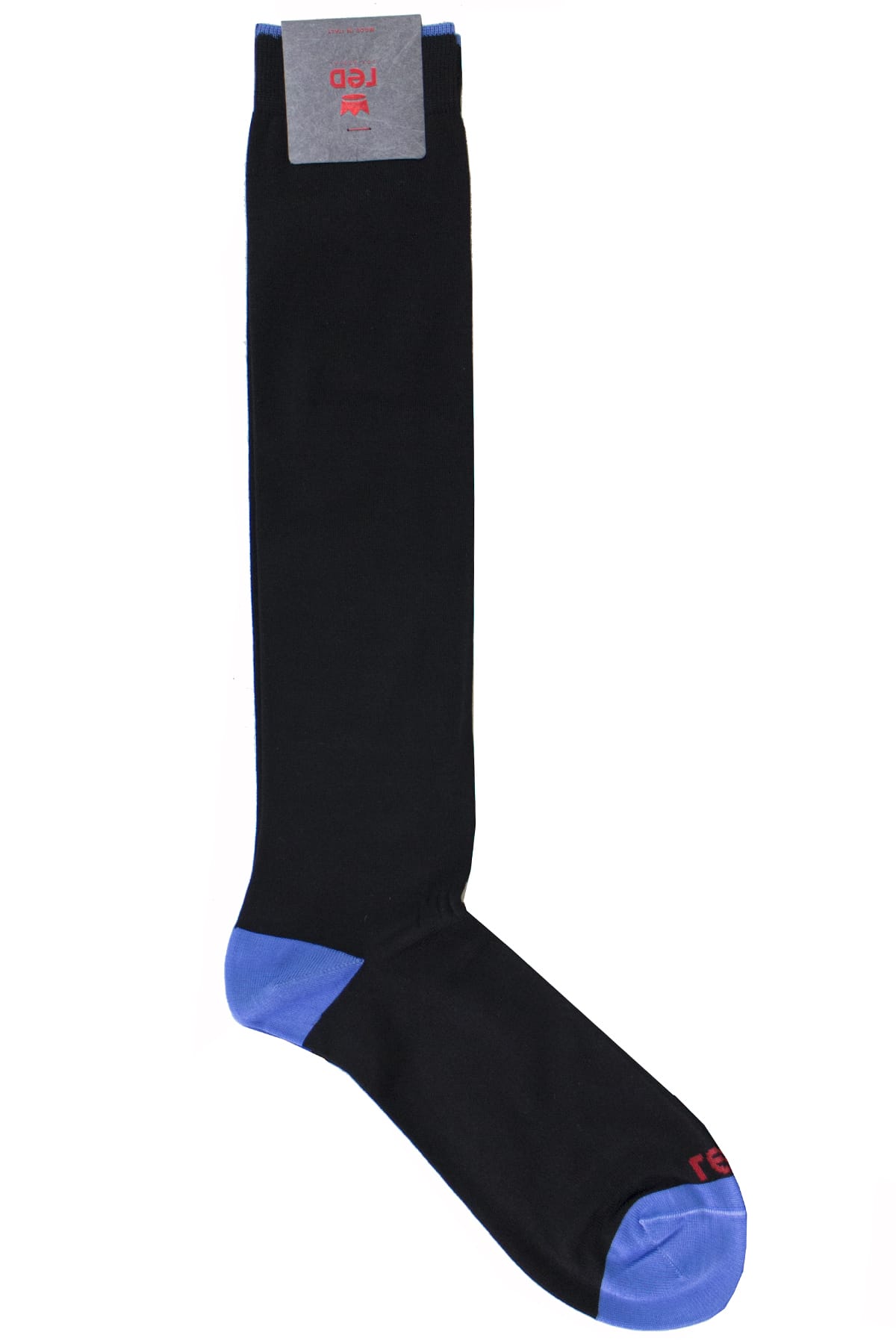 Calzini uomo nero tinta unita con bordino bluette invernali lunghezza ginocchio