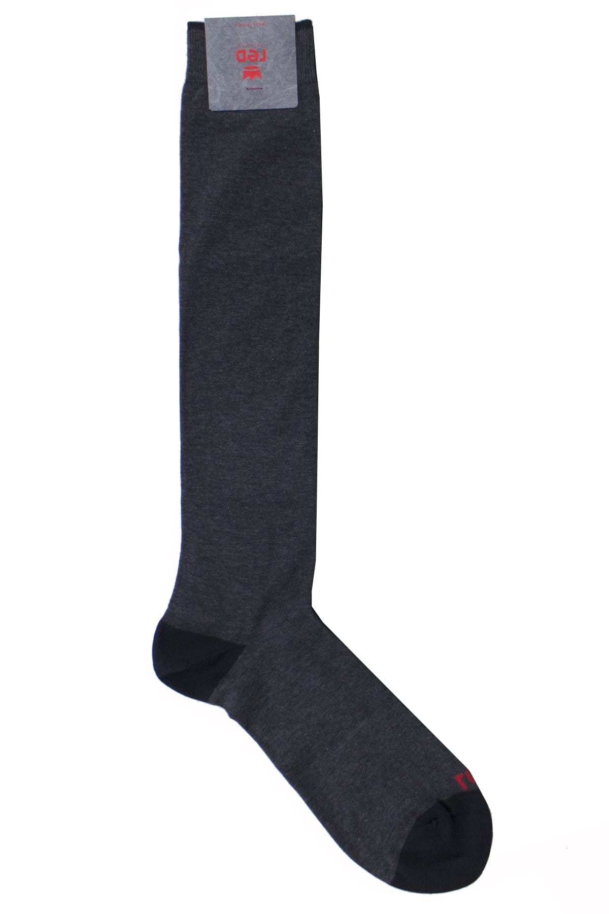 Calzini uomo grigio scuro tinta unita con bordino nero invernali lunghezza ginocchio