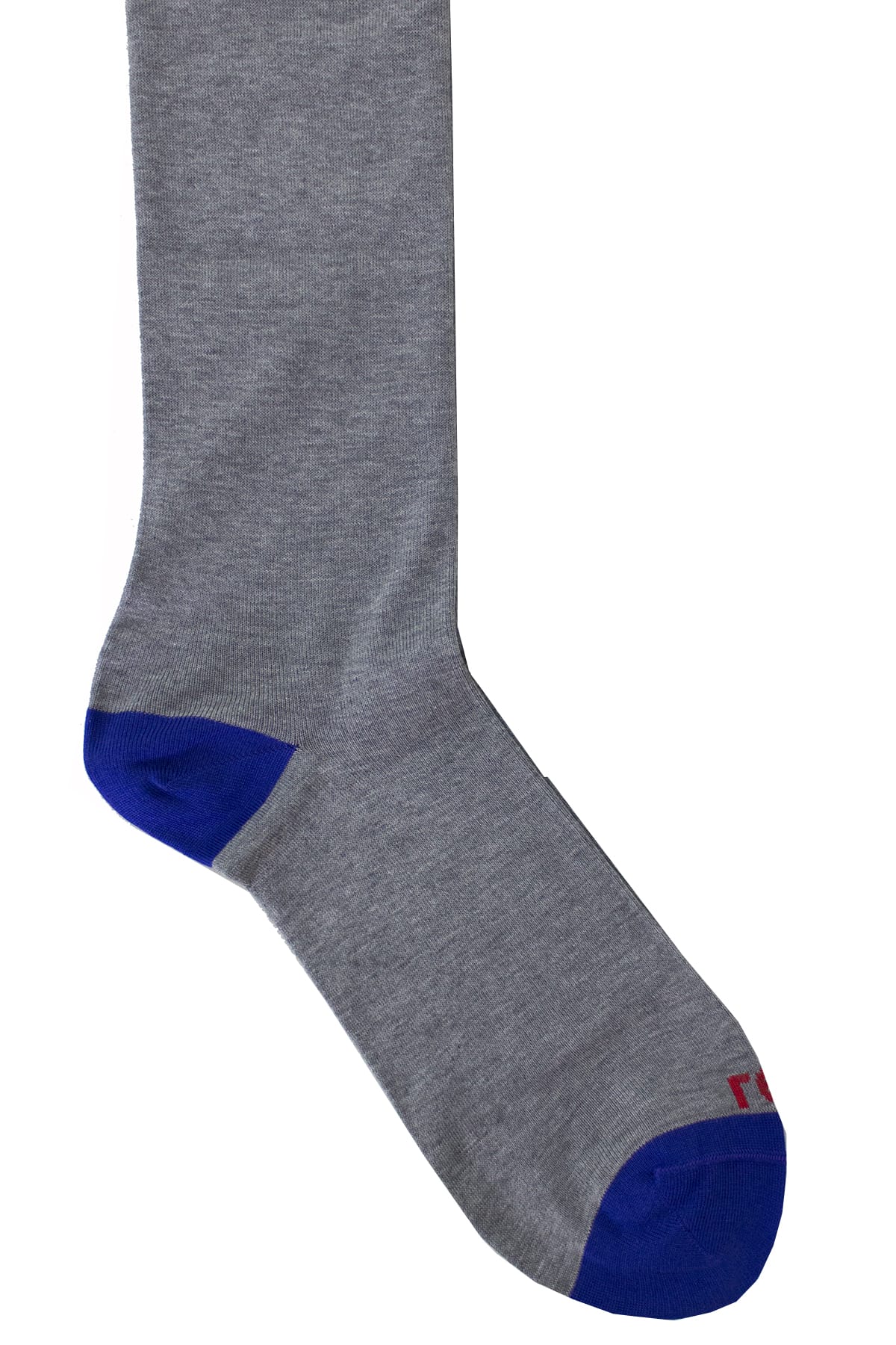 Calzini uomo grigio chiaro tinta unita con bordino blu invernali lunghezza ginocchio
