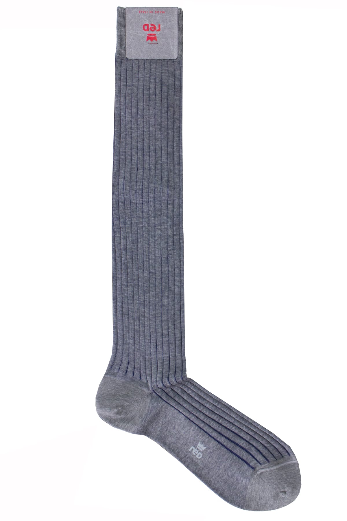 Calzini uomo a coste grigio chiaro e bluette lunghezza ginocchio made in italy