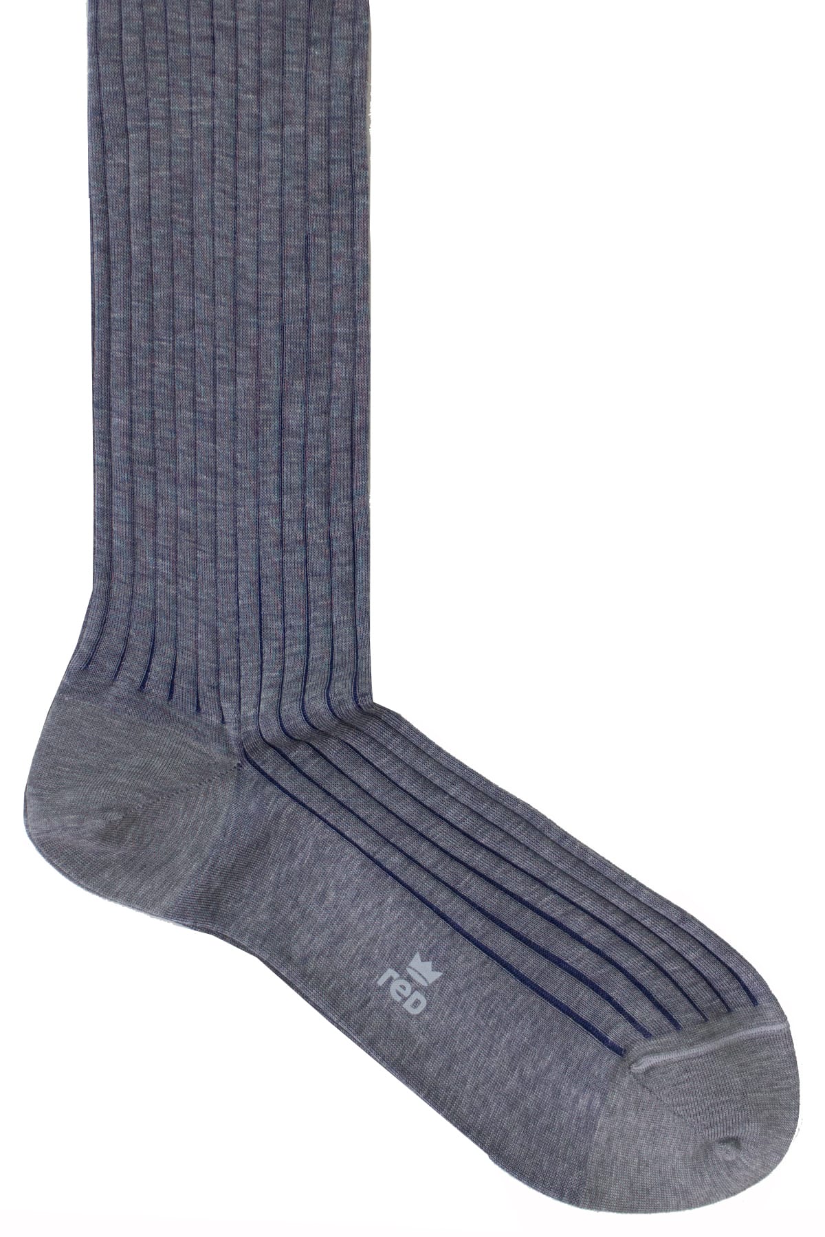 Calzini uomo a coste grigio chiaro e bluette lunghezza ginocchio made in italy