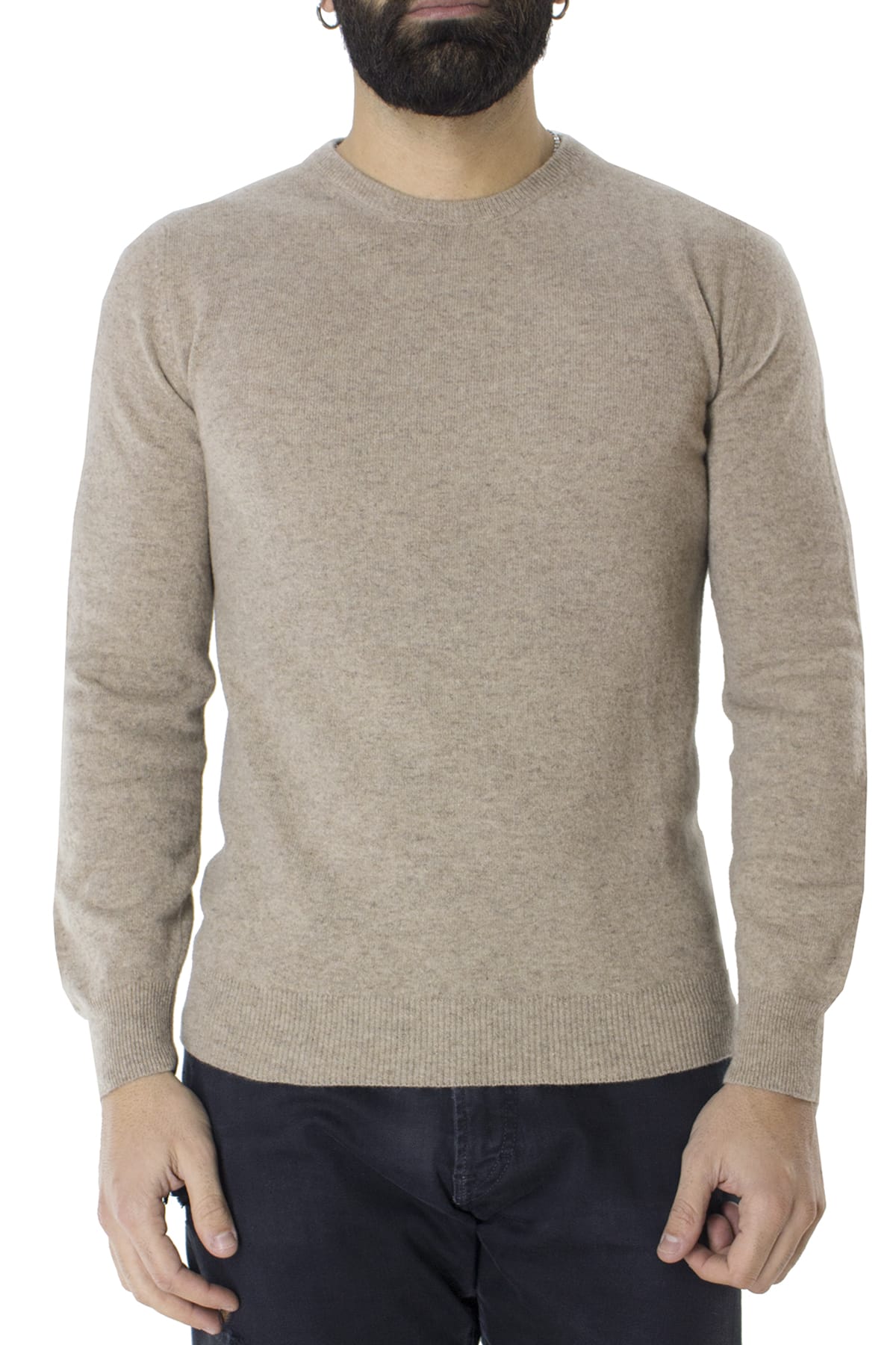 Maglione uomo Girocollo beige in lana 100% slim fit
