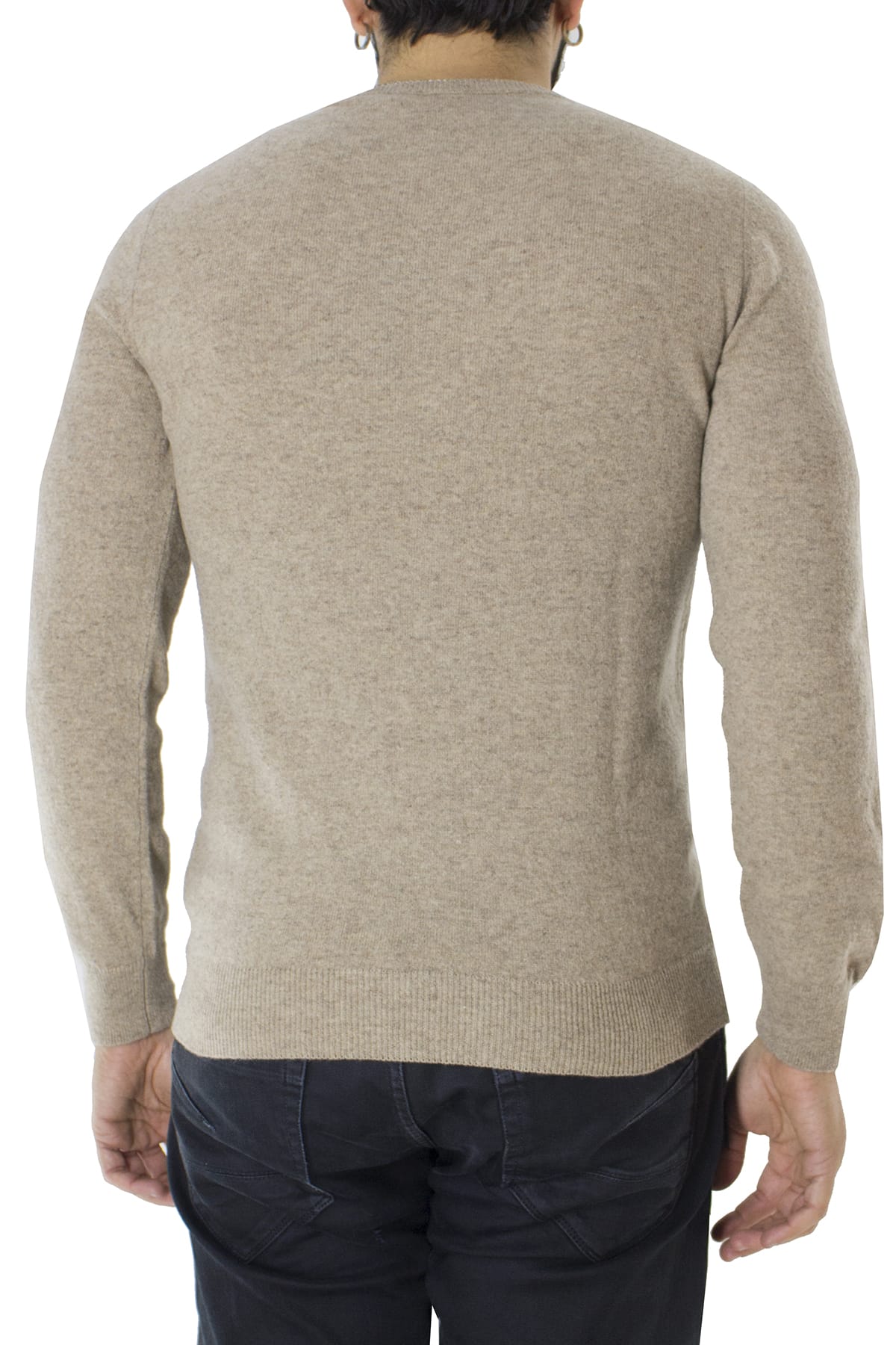 Maglione uomo Girocollo beige in lana 100% slim fit