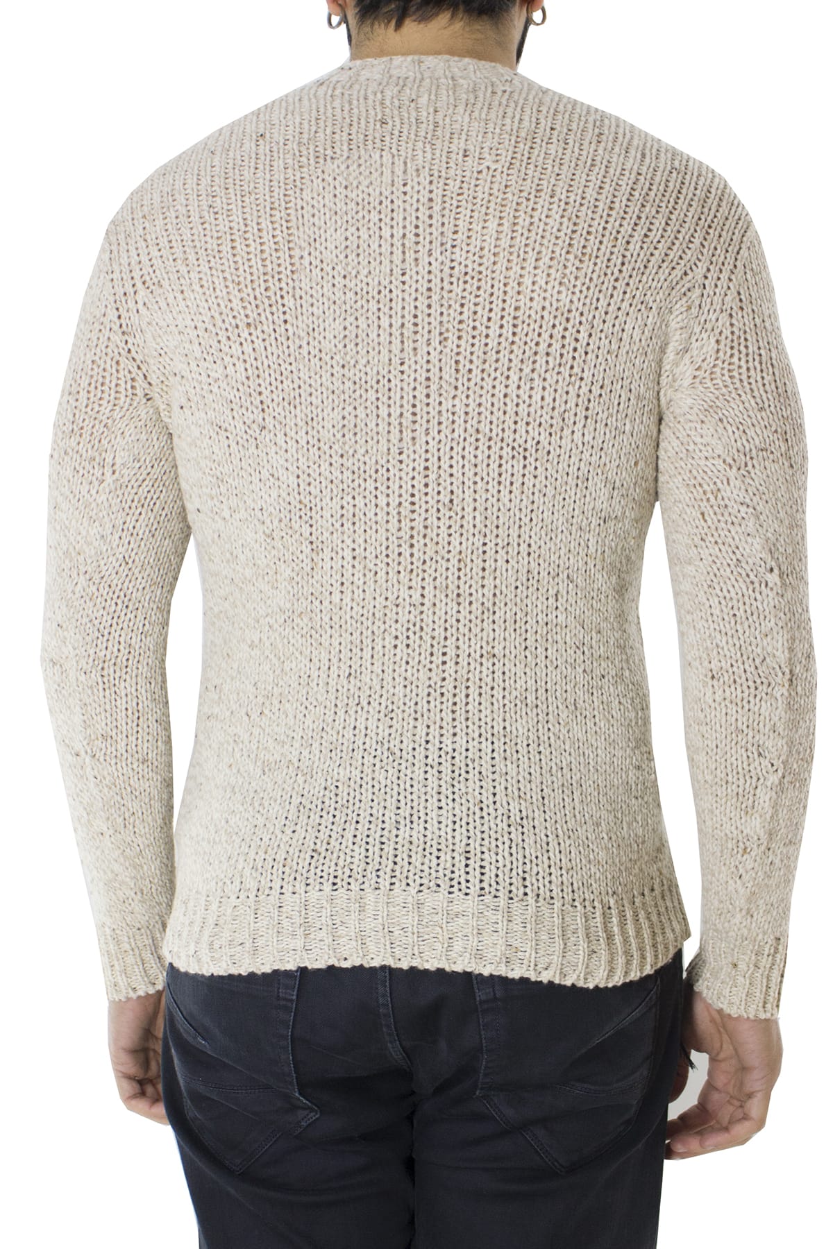 Maglione uomo Girocollo beige con treccia in lana 100% slim fit