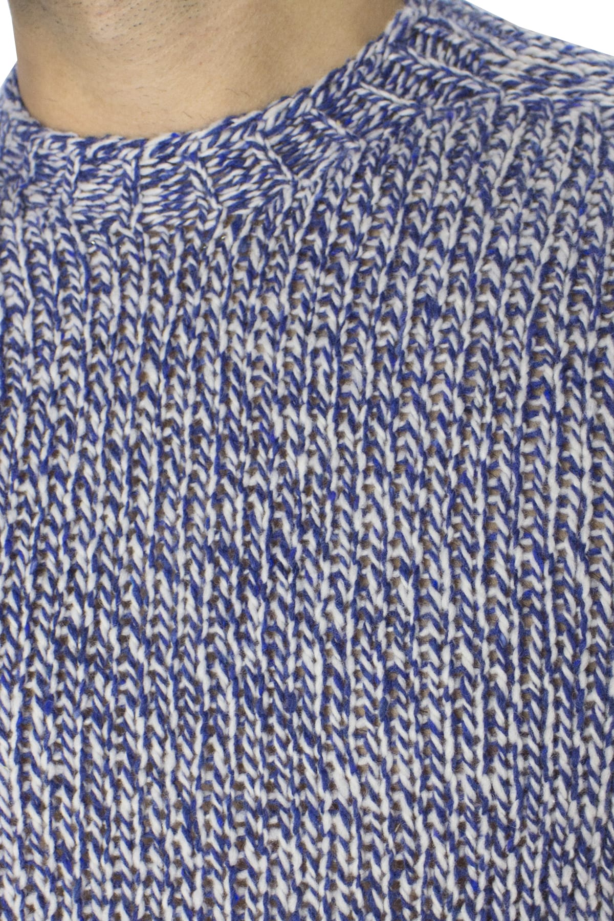 Maglione uomo Girocollo blu in lana 100% intrecciata slim fit