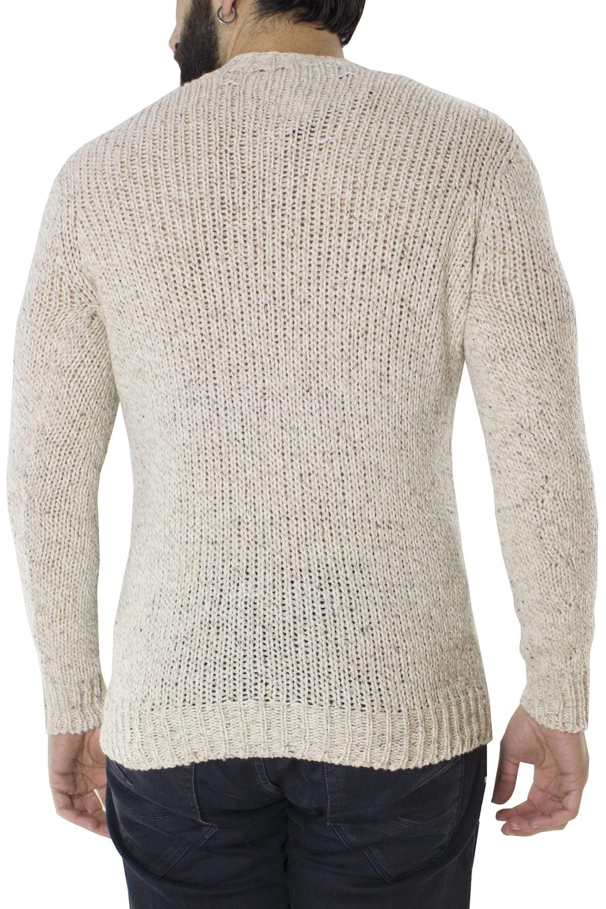 Maglione uomo Girocollo beige in lana 100% intrecciata slim fit