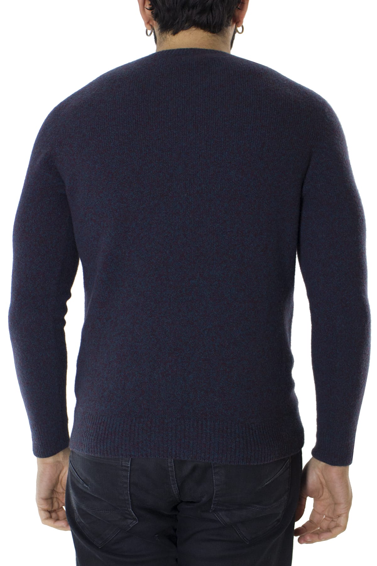 Maglione uomo Girocollo azzurro effetto melange bordeaux in lana 100% slim fit