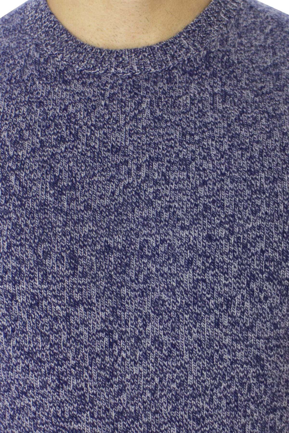 Maglione uomo Girocollo blu effetto melange bianco in lana 100% slim fit