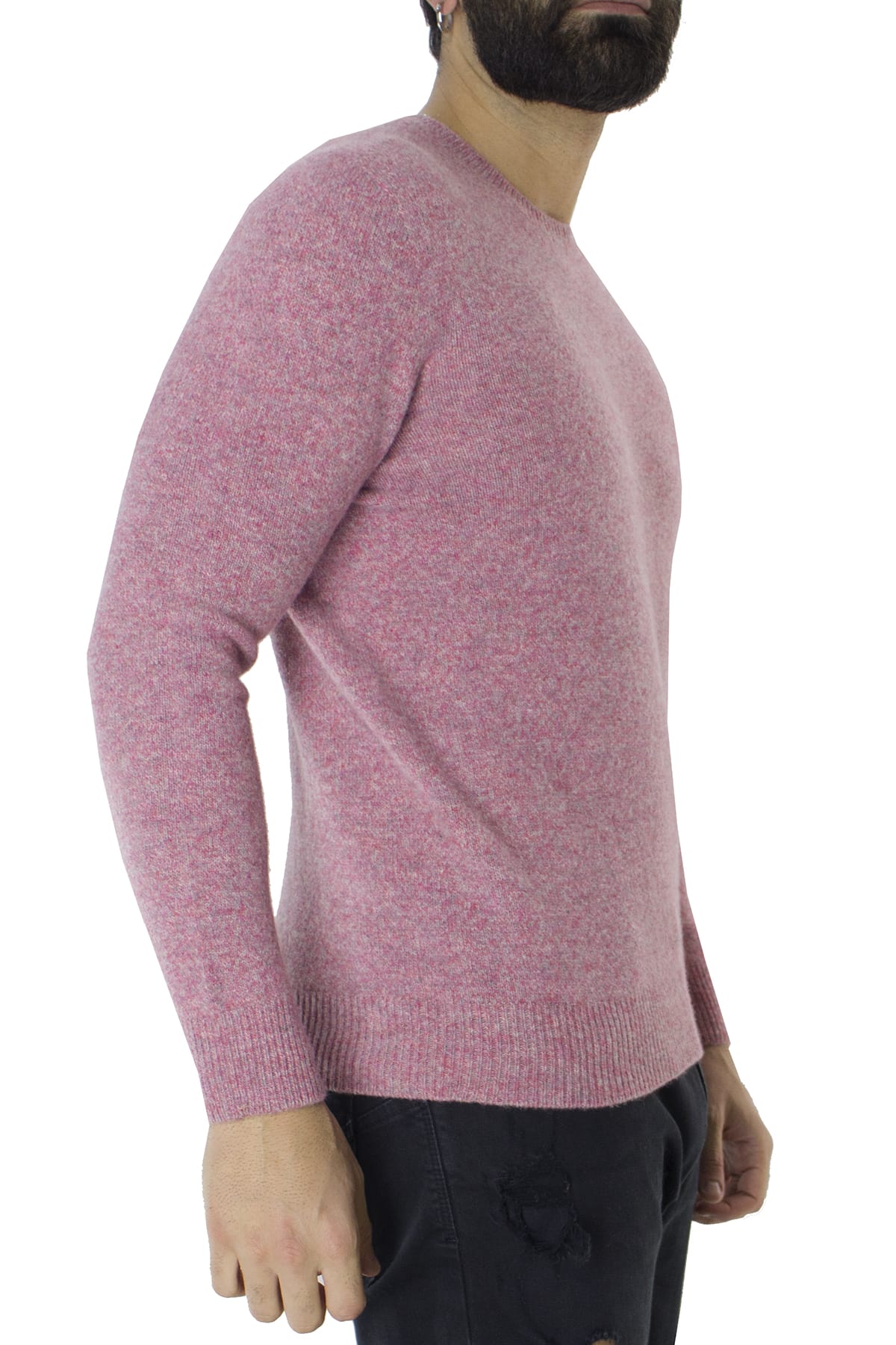 Maglione uomo Girocollo rosa effetto melange fuxia in lana 100% slim fit
