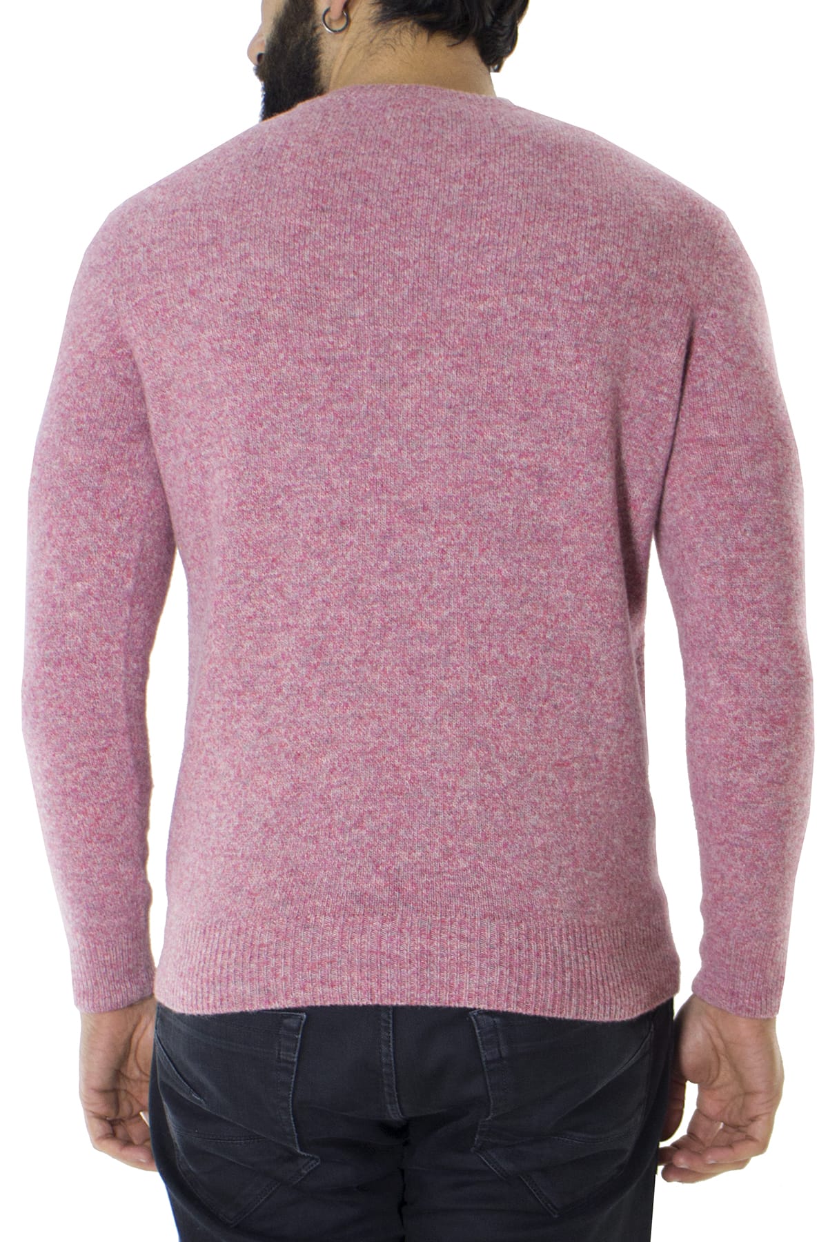 Maglione uomo Girocollo rosa effetto melange fuxia in lana 100% slim fit