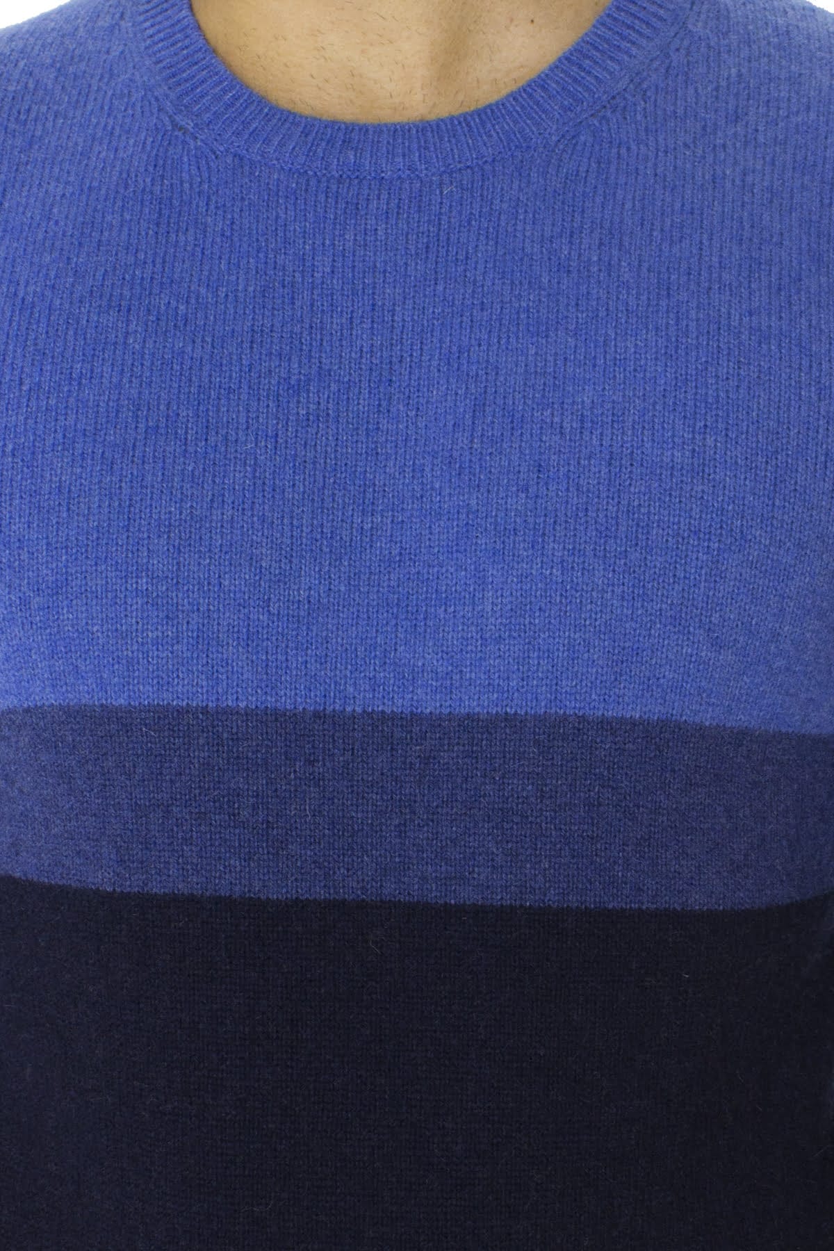 Maglione uomo Girocollo bluette in lana merinos a fasce multicolor slim fit made in italy