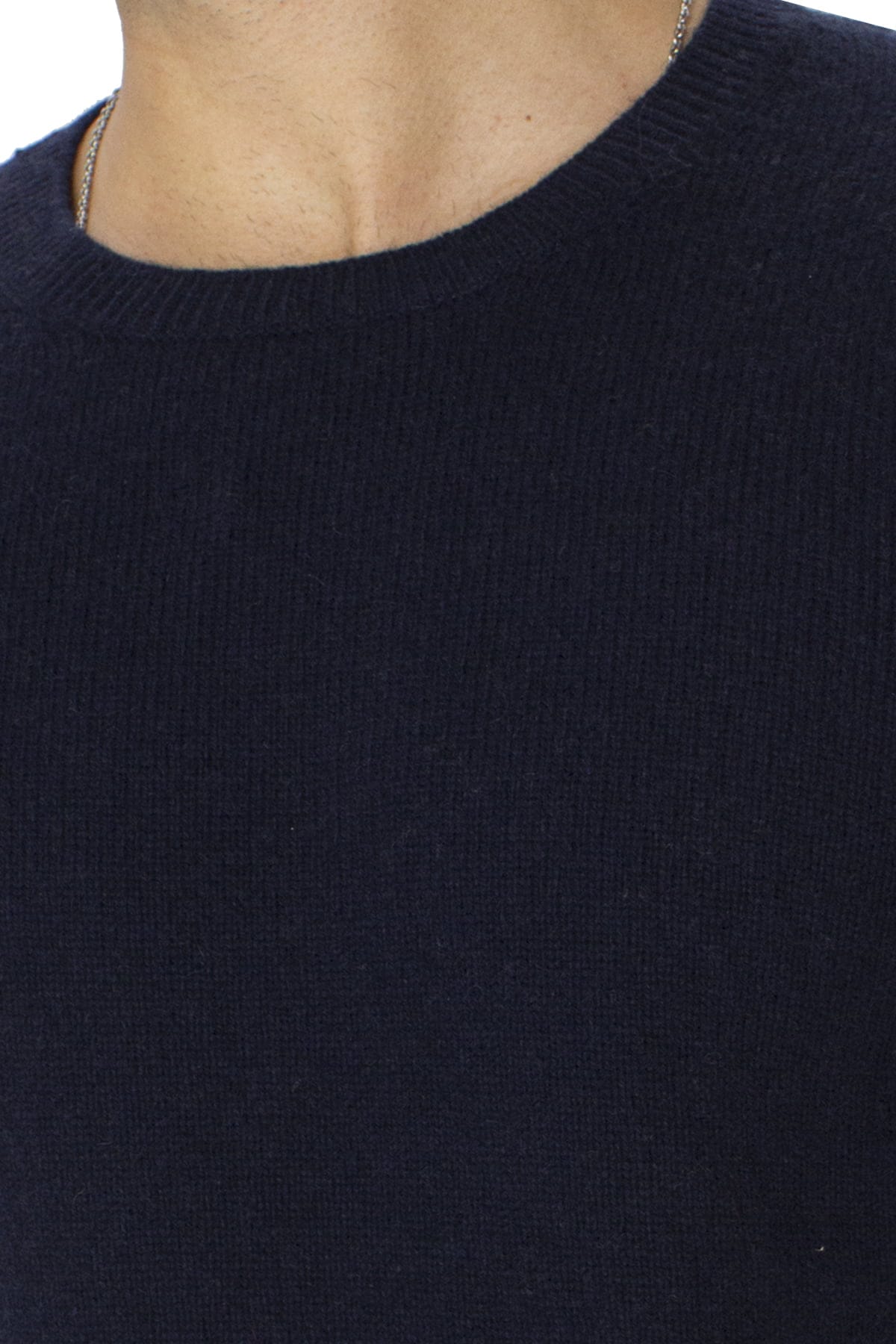 Maglione uomo Girocollo blu in lana con righe sul fondo slim fit made in italy
