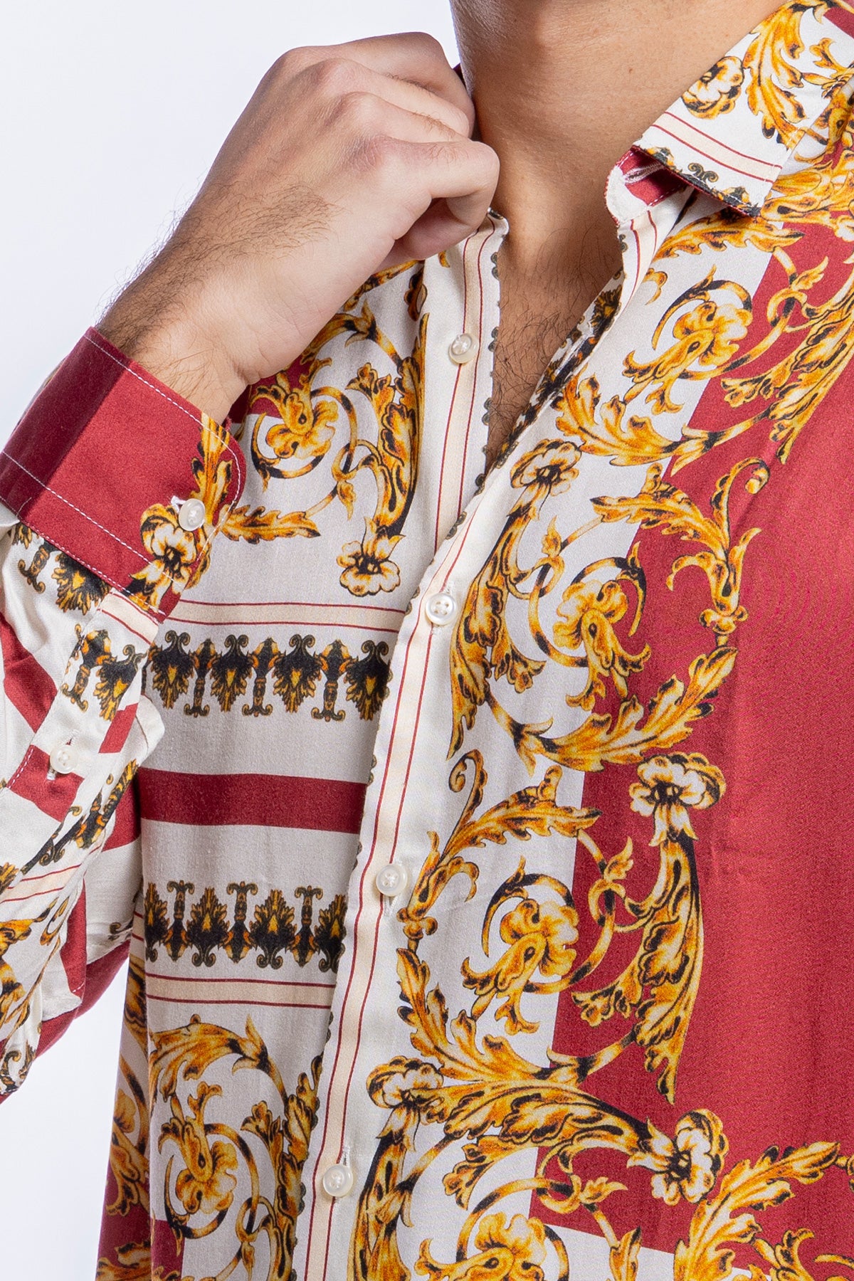 Camicia Uomo In Viscosa fantasia barocca Bordeaux vestibilita comoda Collo Italiano
