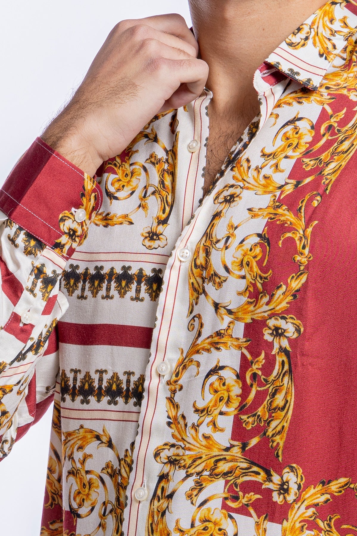 Camicia Uomo In Viscosa fantasia barocca Bordeaux vestibilita comoda Collo Italiano
