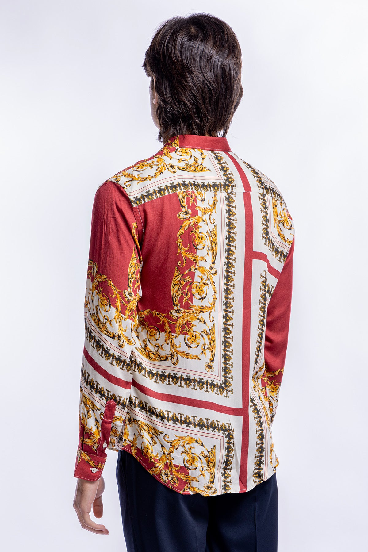 Camicia Uomo In Viscosa fantasia barocca Bordeaux vestibilita comoda Collo Italiano