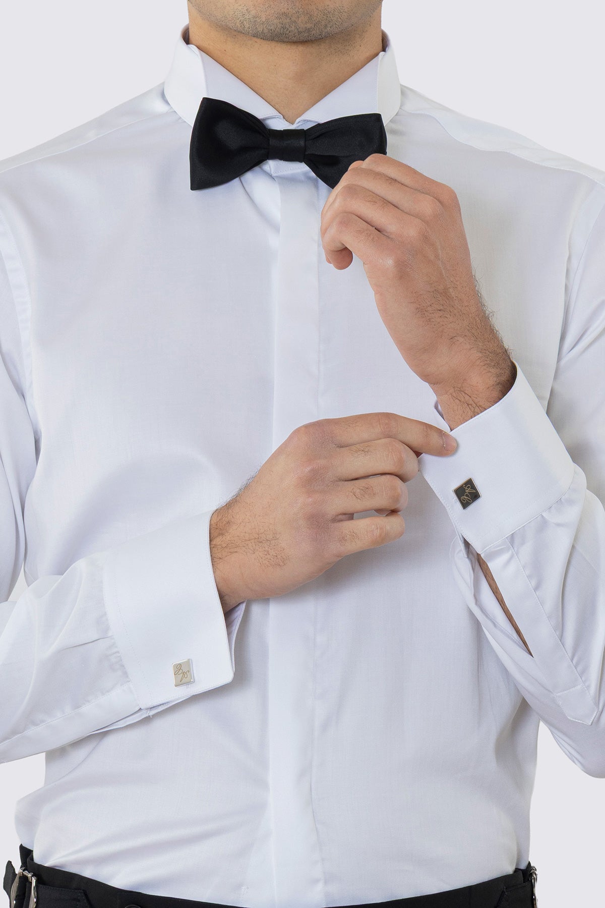 Camicia Bianca collo diplomatico bottoni a scomparsa uomo 100% Cotone polso gemelli fintone a scomparsa dietro al collo per papillon slim fit