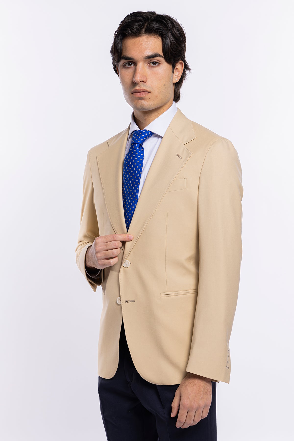 Giacca uomo monopetto Beige fresco lana super 140's Holland & Sherry Rever largo classico