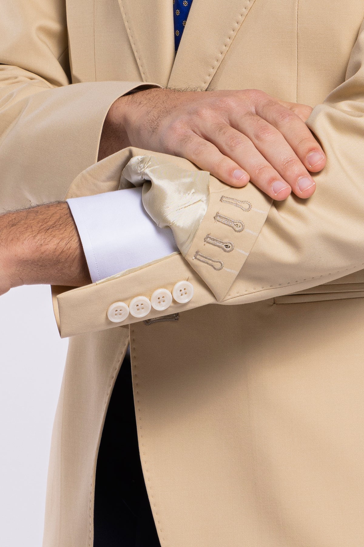 Giacca uomo monopetto Beige fresco lana super 140's Holland & Sherry Rever largo classico