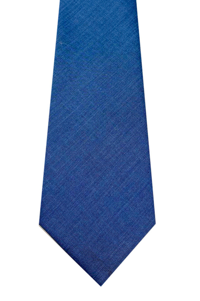 Cravatta uomo denim tinta unita in fresco lana super 130's vitale barberis canonico cucita a mano costruzione 3 piege larghezza 9cm