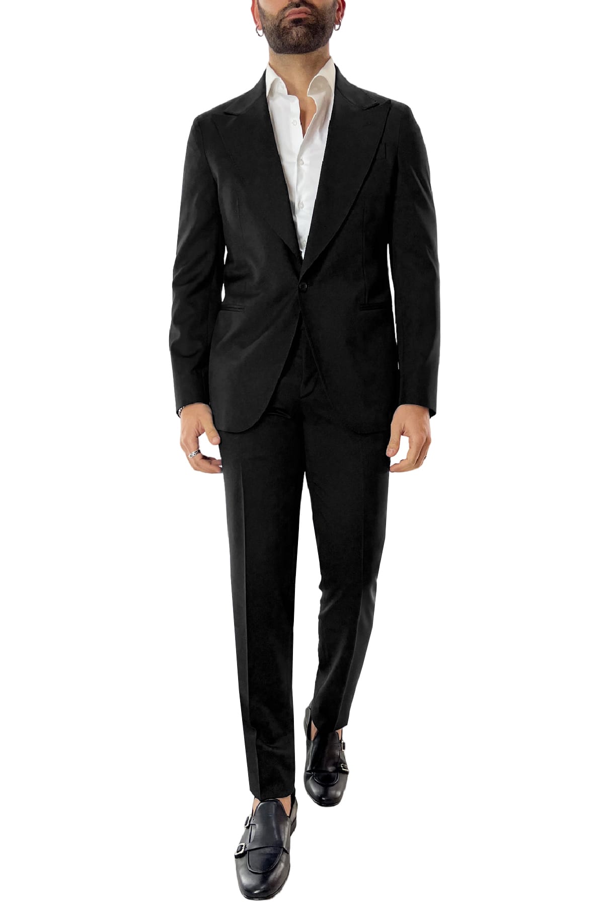 Abito uomo monopetto nera fresco lana super 130's Vitale Barberis Canonico Rever a lancia
