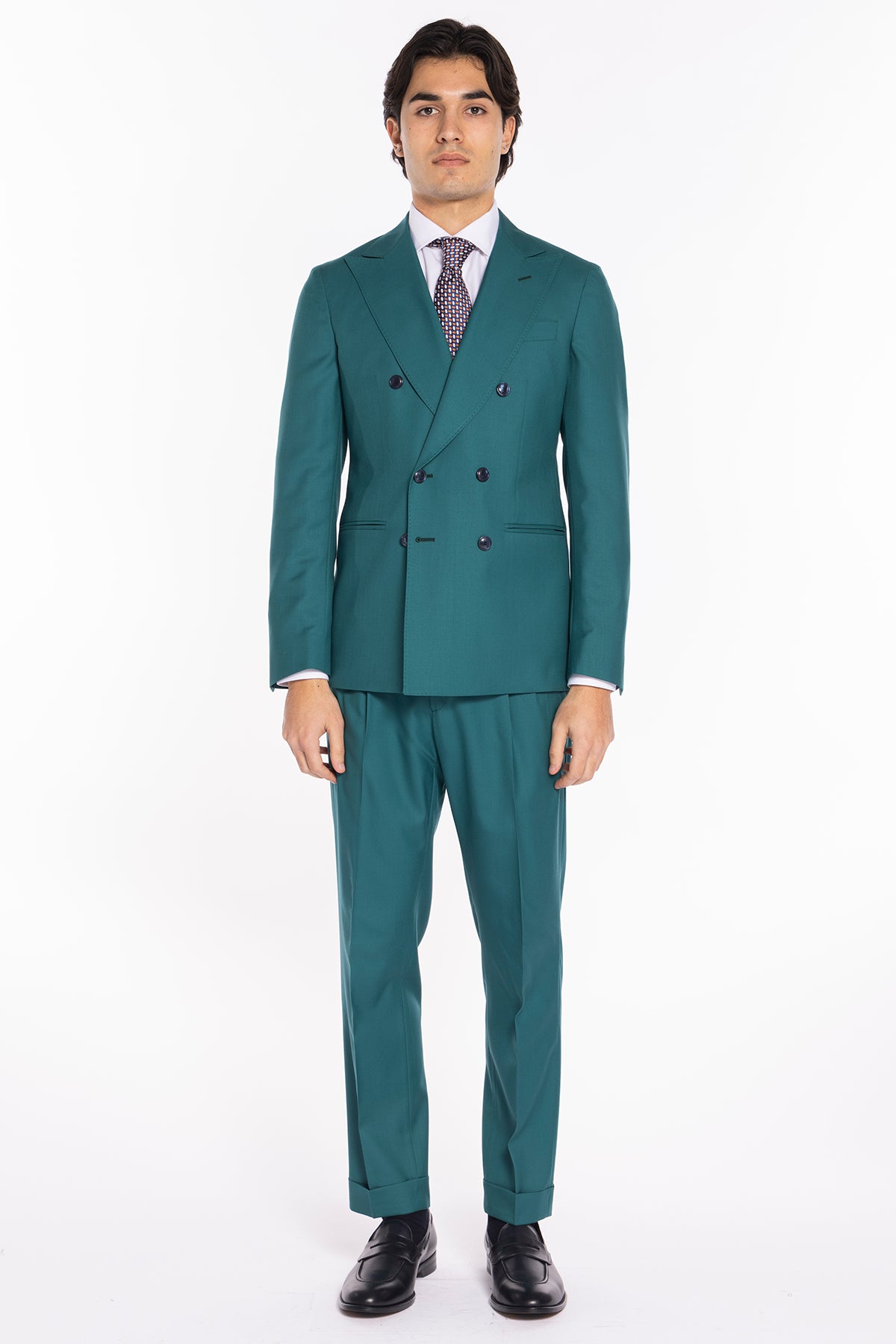 Abito uomo Doppiopetto verde menta fresco lana super 140's Holland & Sherry Rever a lancia