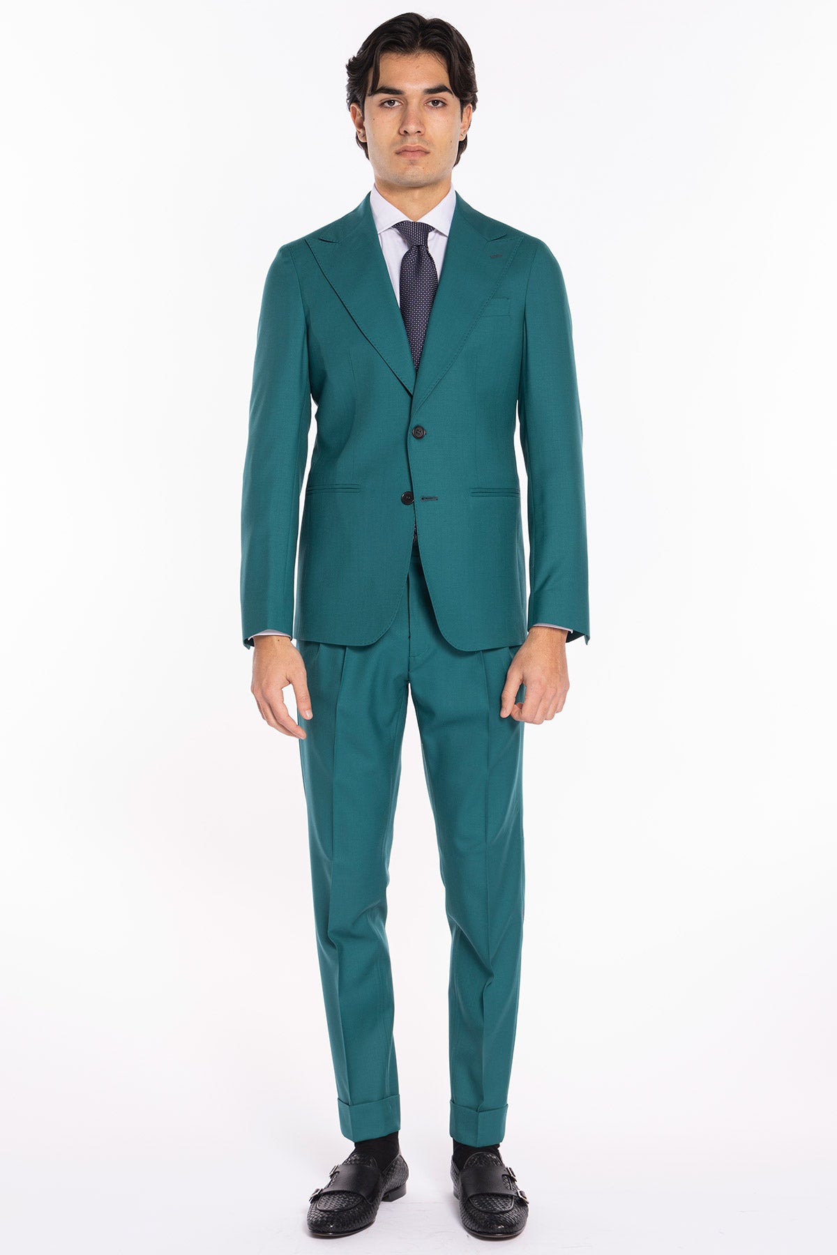 Abito uomo monopetto verde menta fresco lana super 140's Holland & Sherry Rever a lancia