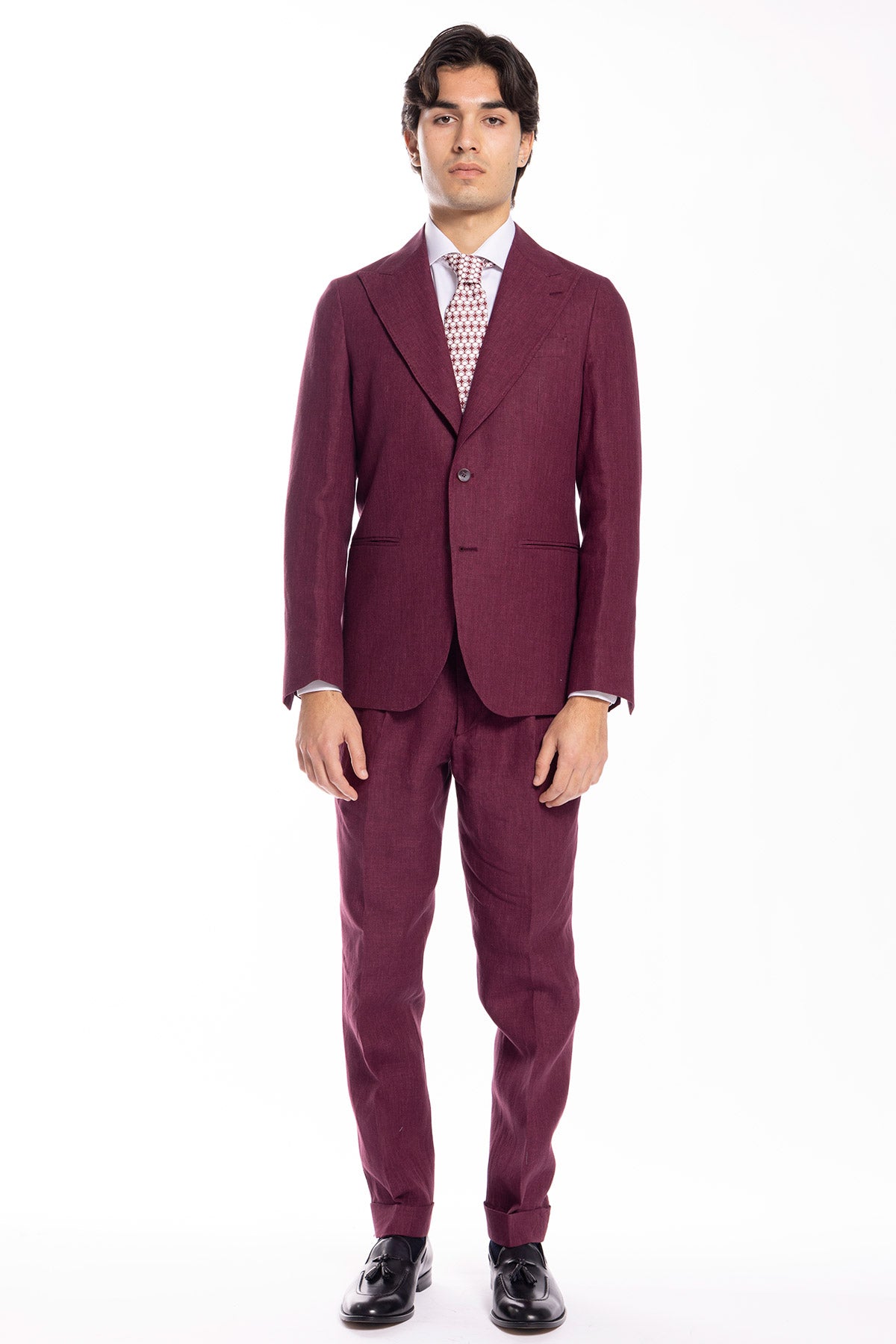 Abito uomo monopetto bordeaux 100% lino Bristol Tessuti Napoli rever a lancia