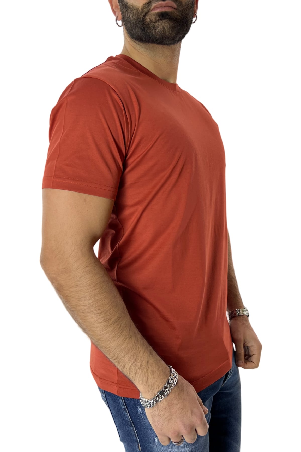 T-shirt da uomo Arancio in cotone 100%  Filo di scozia slim fit tinta unita Made In Italy