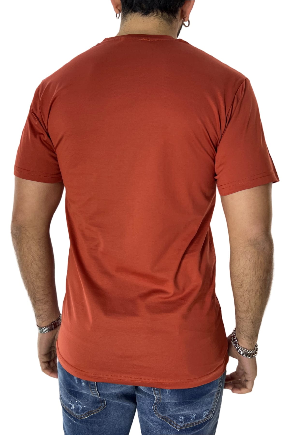 T-shirt da uomo Arancio in cotone 100%  Filo di scozia slim fit tinta unita Made In Italy