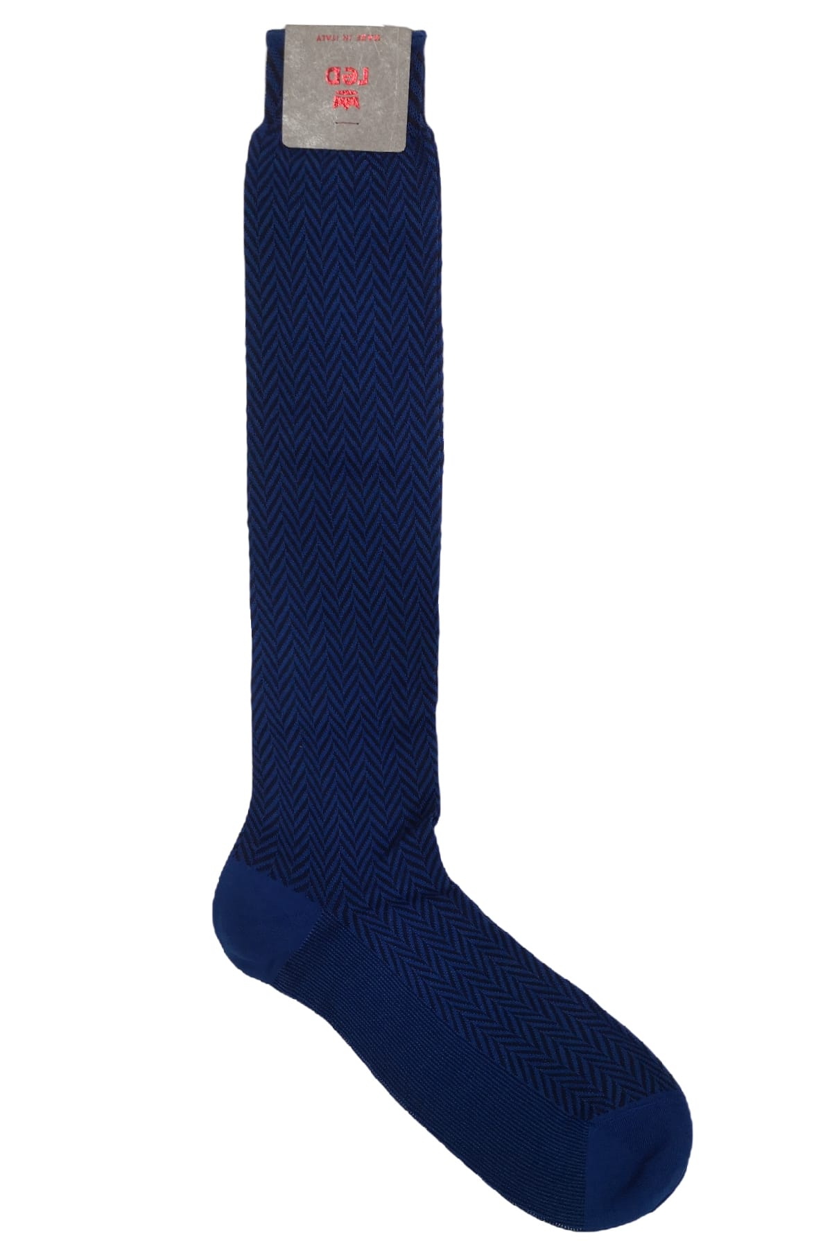 Calzini uomo fantasia geometrica zig zag blu in cotone lunghezza ginocchio made in italy