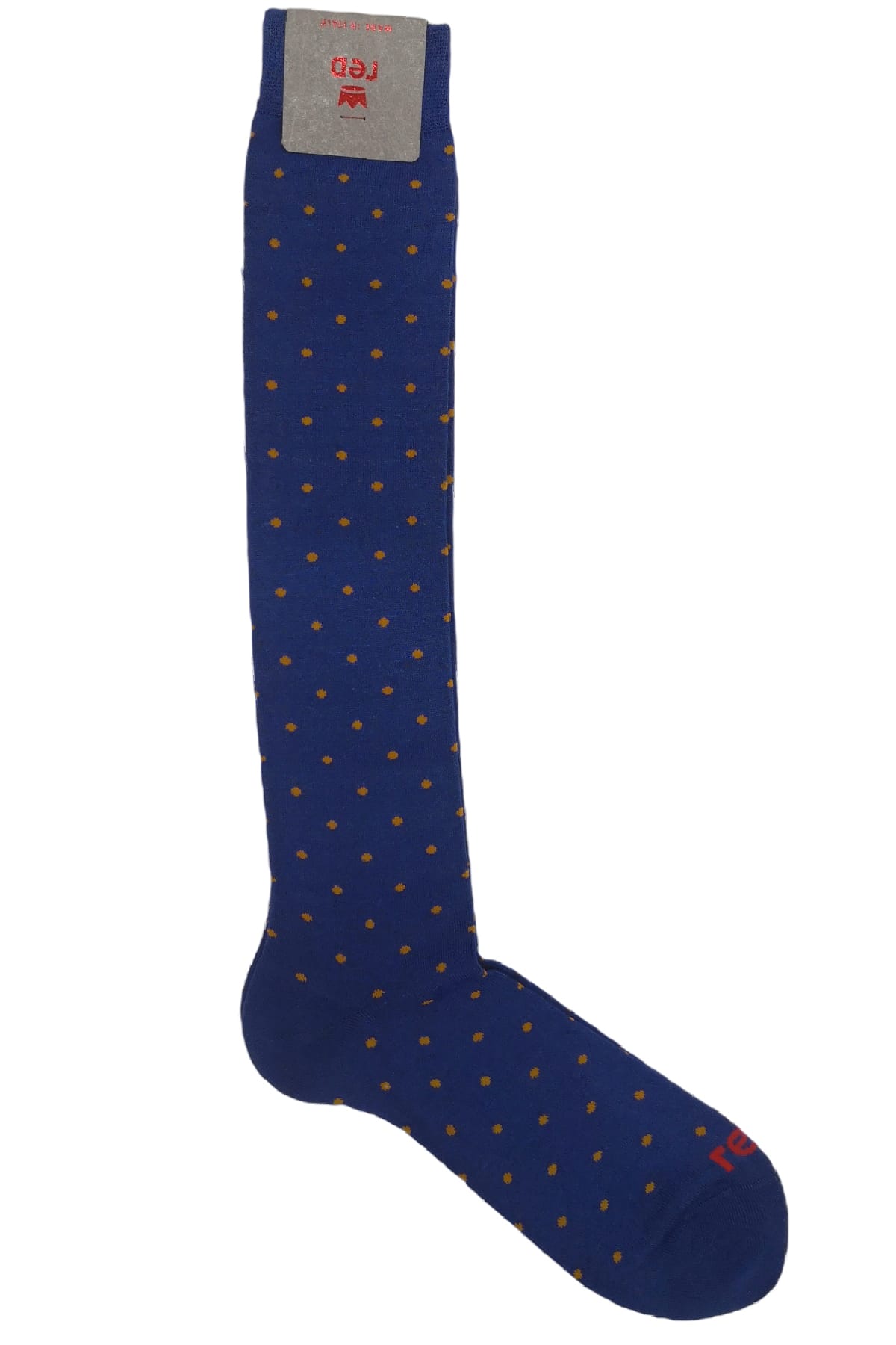 Calzini uomo blu fantasia pois in cotone e lino lunghezza ginocchio made in italy