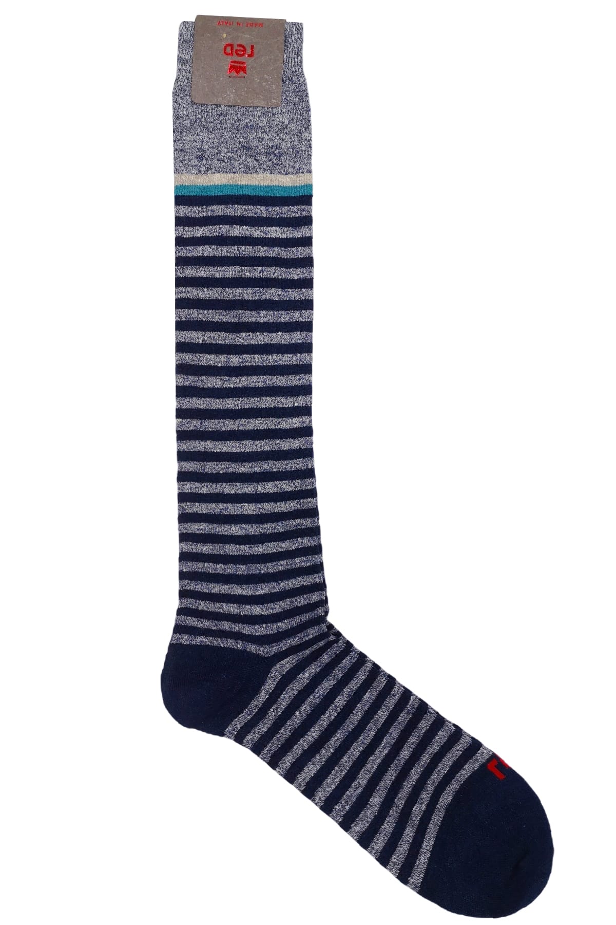 Calzini uomo a righe marine lino cotone lunghezza ginocchio made in italy