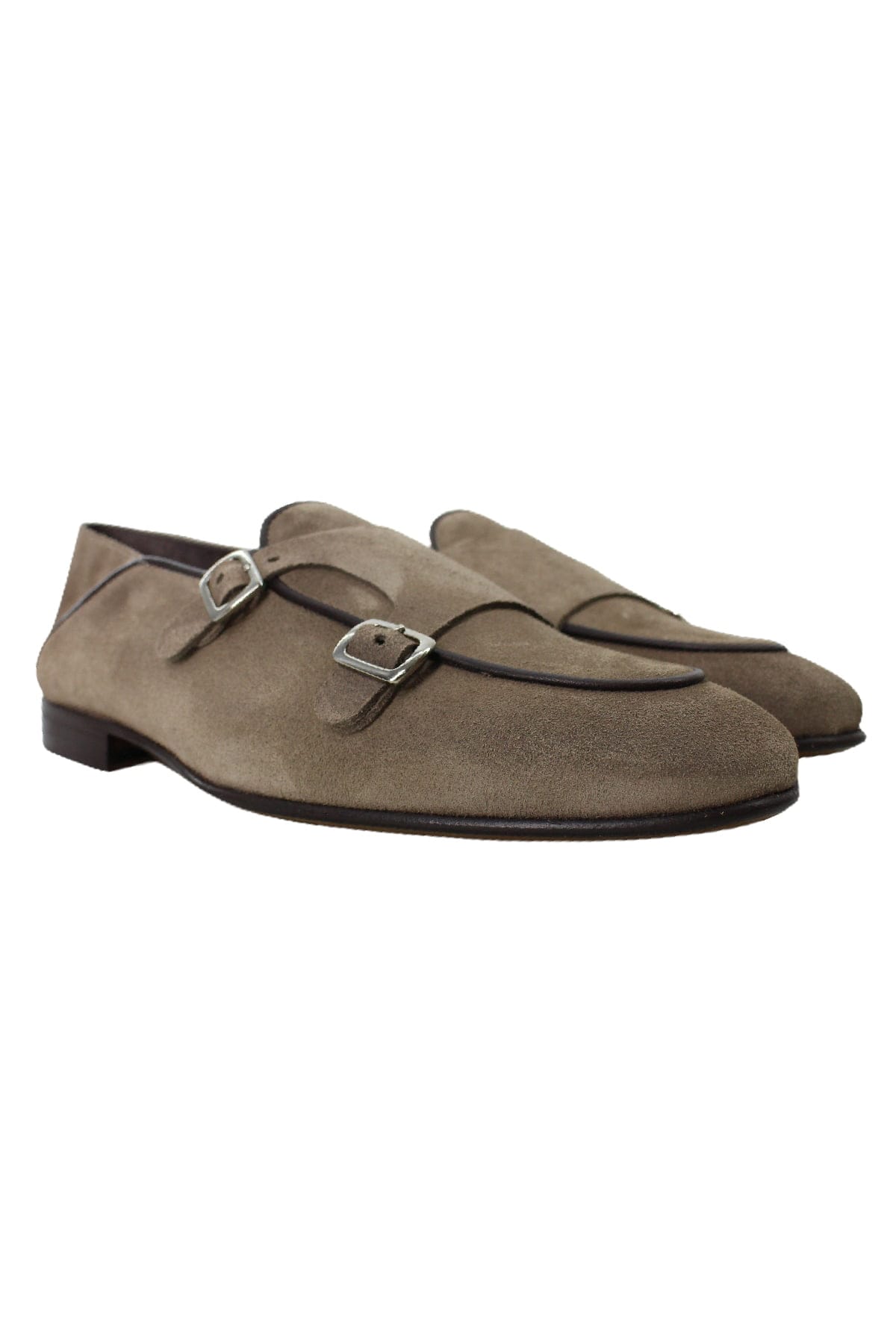 Mocassini uomo fango in camoscio con doppia fibbia e suola in cuoio made in italy