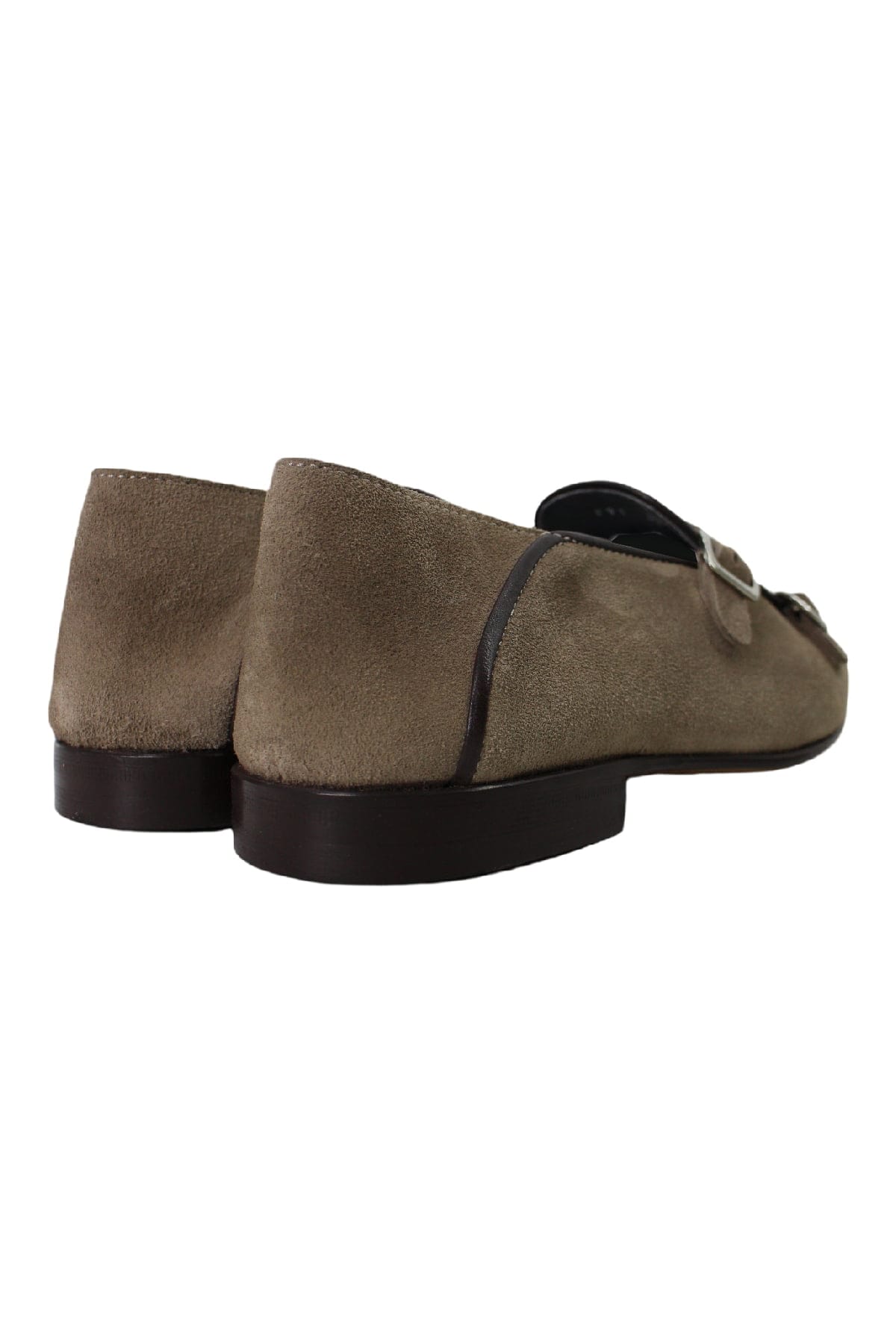 Mocassini uomo fango in camoscio con doppia fibbia e suola in cuoio made in italy