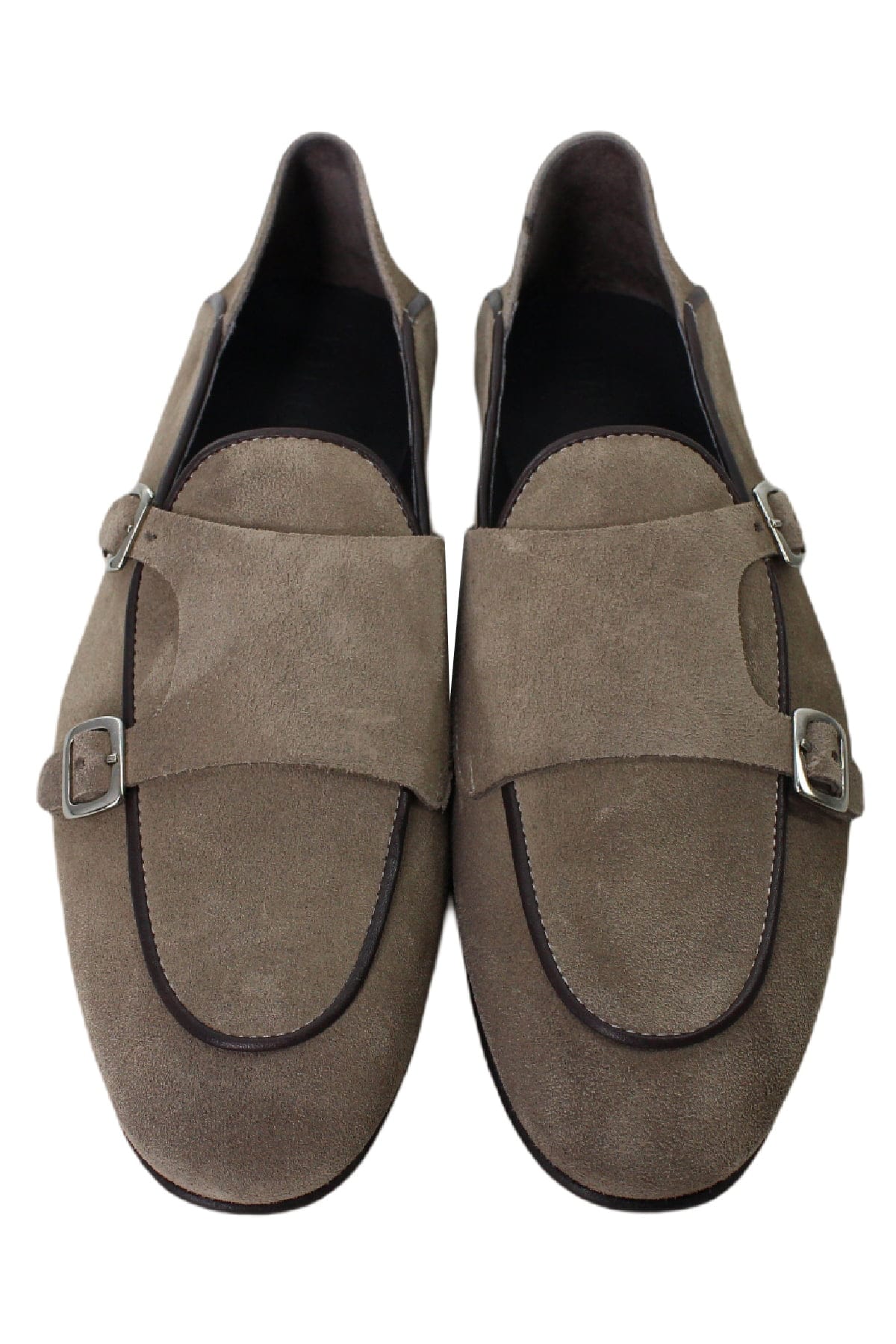 Mocassini uomo fango in camoscio con doppia fibbia e suola in cuoio made in italy