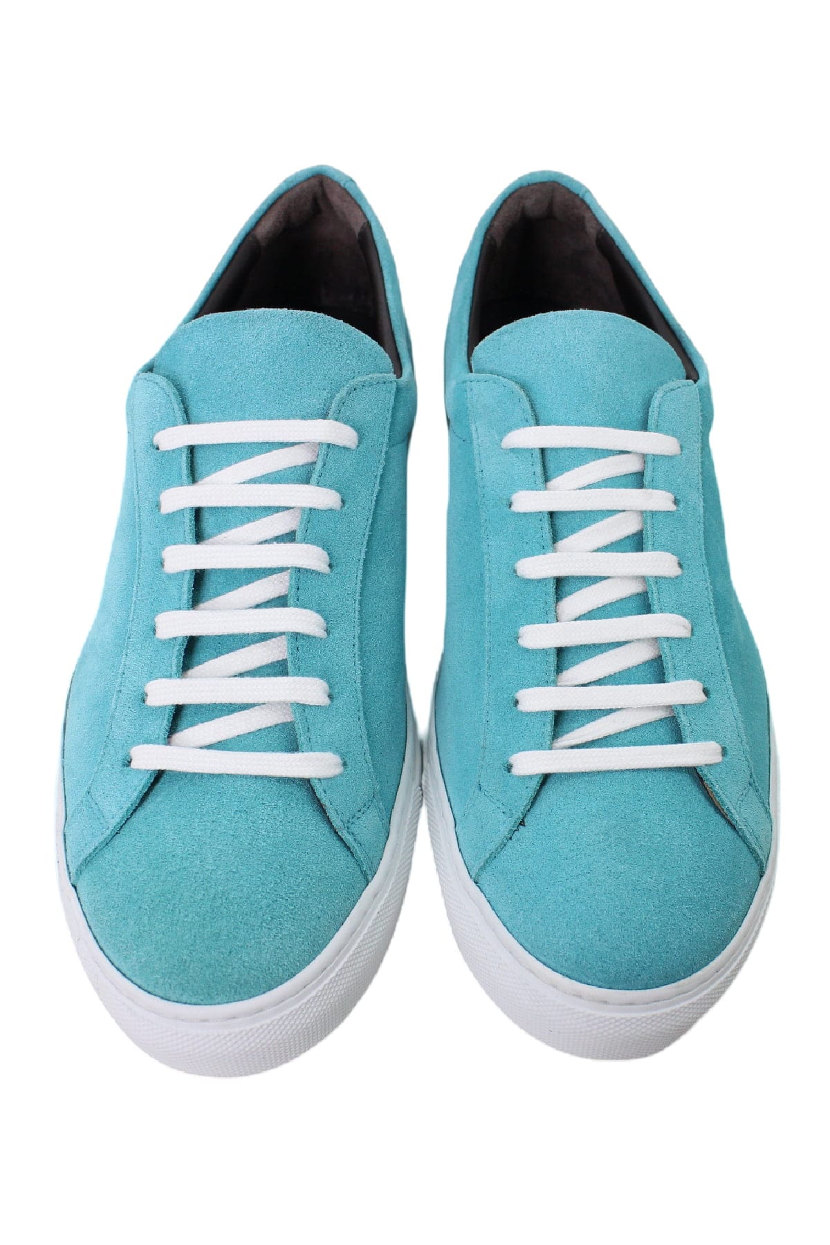 Sneakers uomo color tiffany in camoscio con suola in gomma bianca made in italy